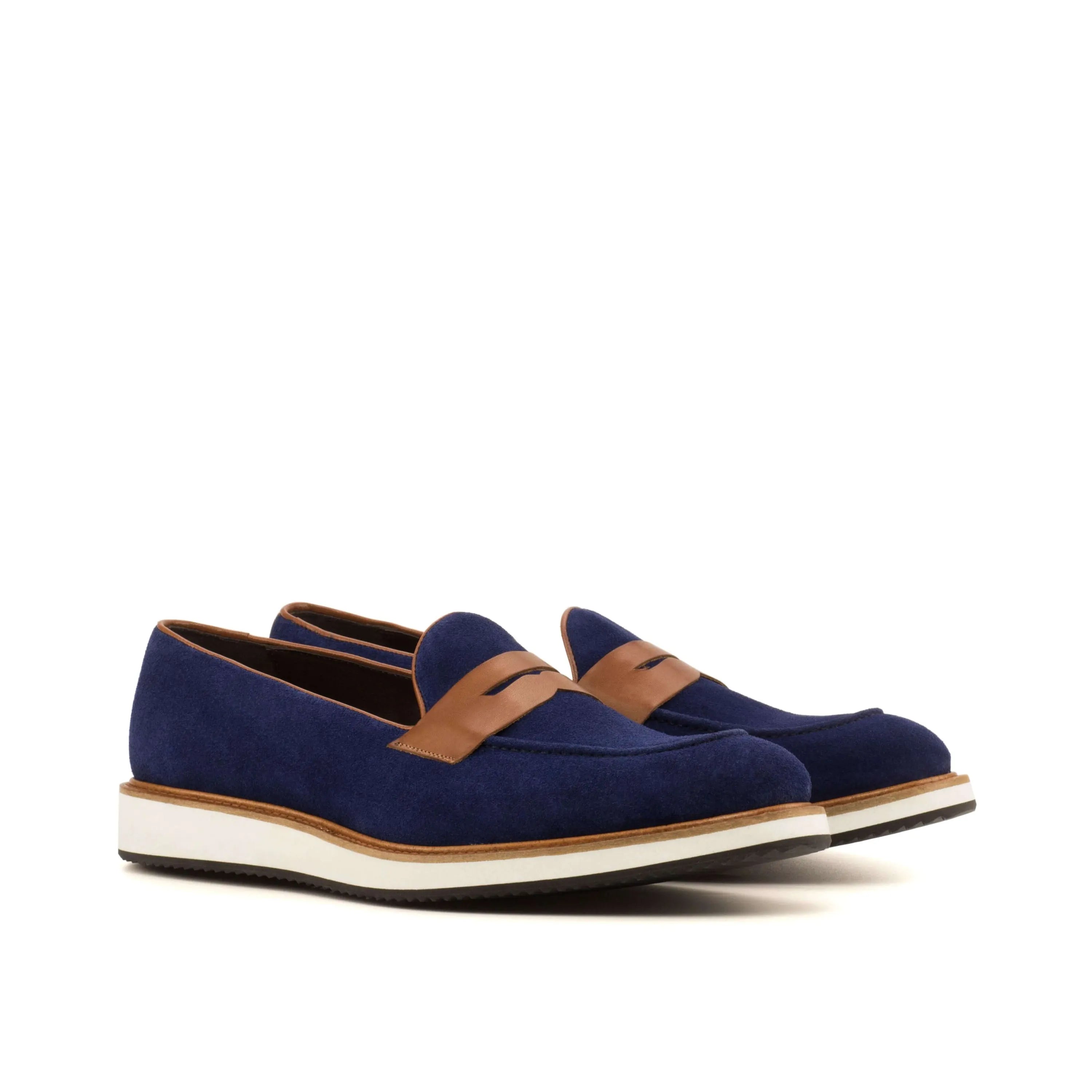 Navy blue suede Penny Loafers from the AZ05 Loafers collection for luxury bespoke shoes