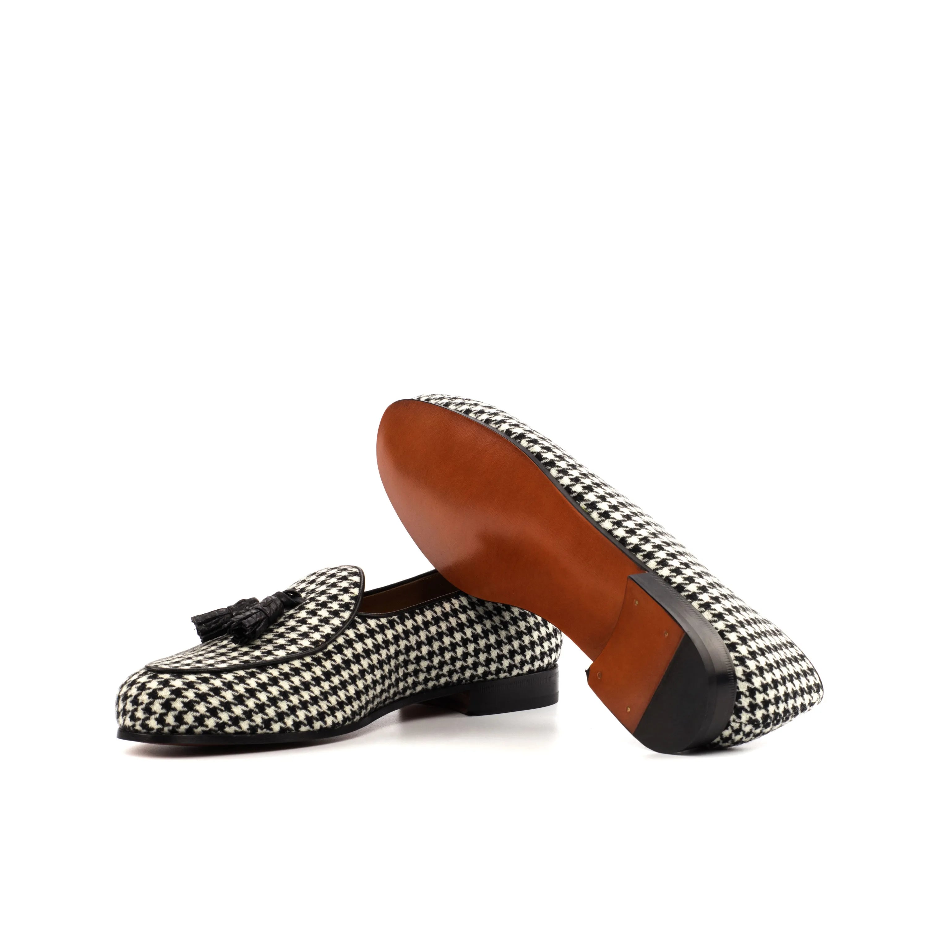 Houndstooth tassel loafers featured in Azar Belgian Slipper II for stylish comfort