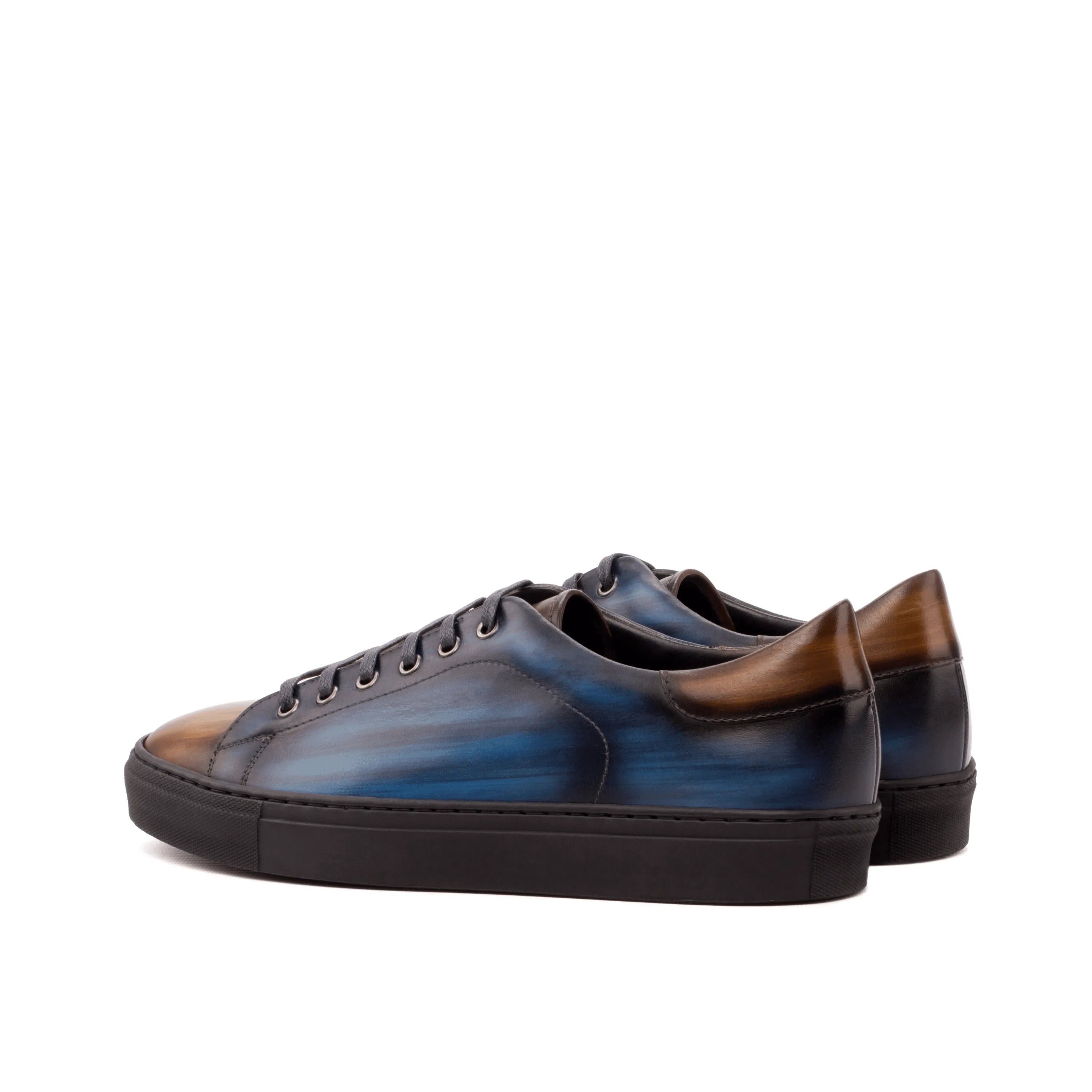 Blue and brown leather Azat Trainer Patina Sneaker II showcasing crust patina design