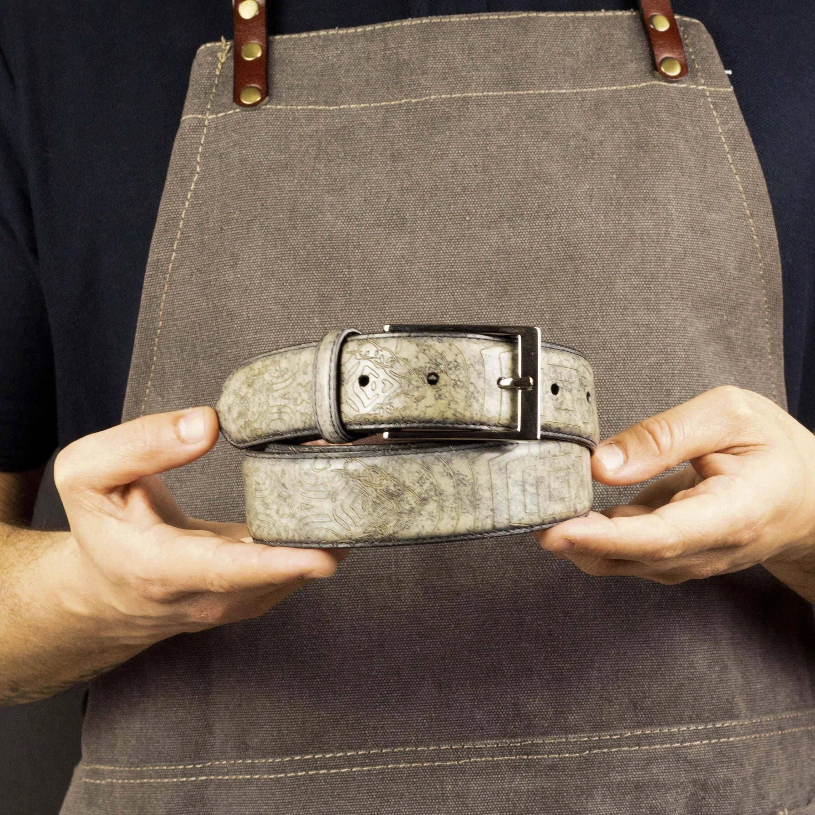 Gray patterned leather Aztika Patina Hamptons Belt for stylish accessory choices