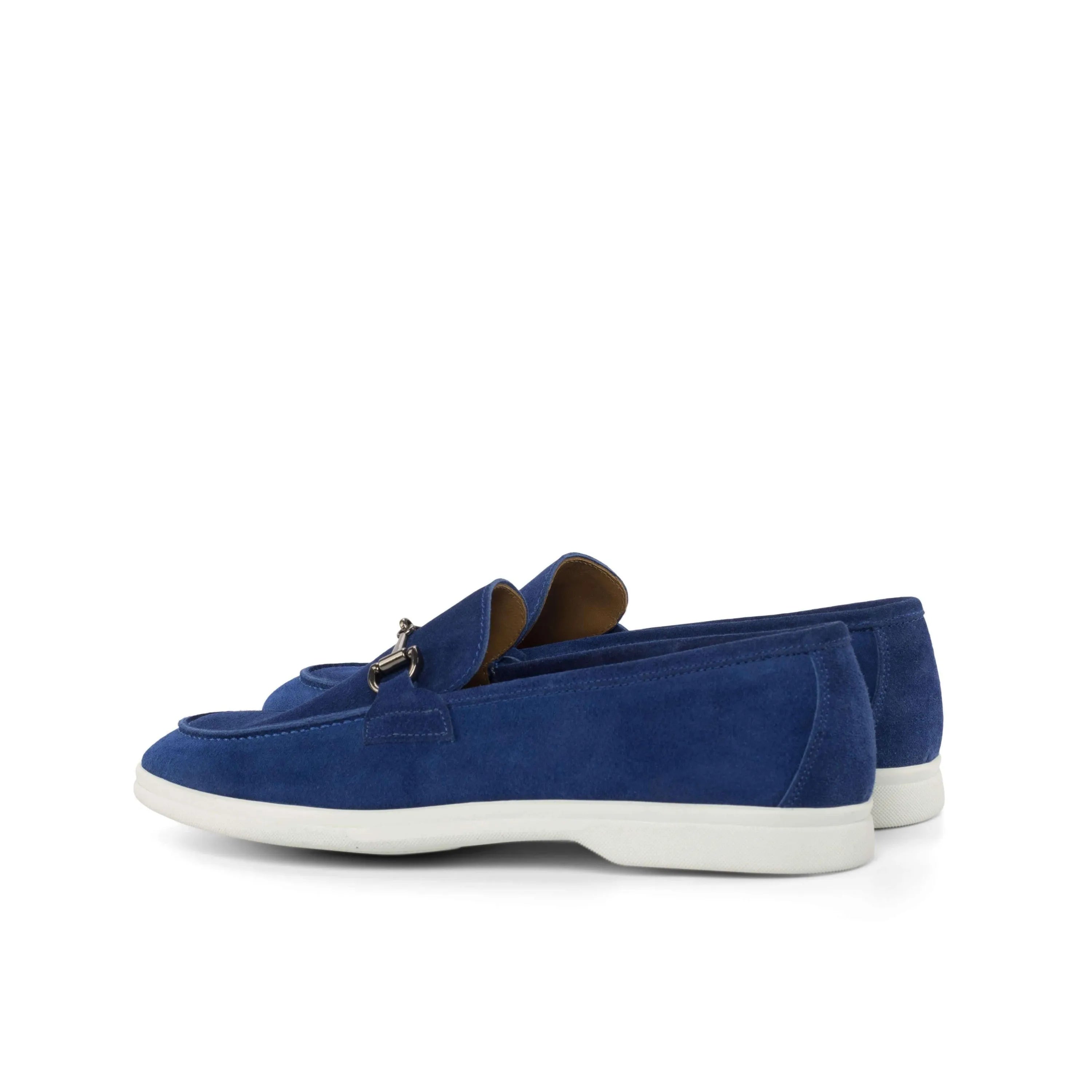 Blue suede loafers with white soles, featured in Bahia Moc Flex Shoes II