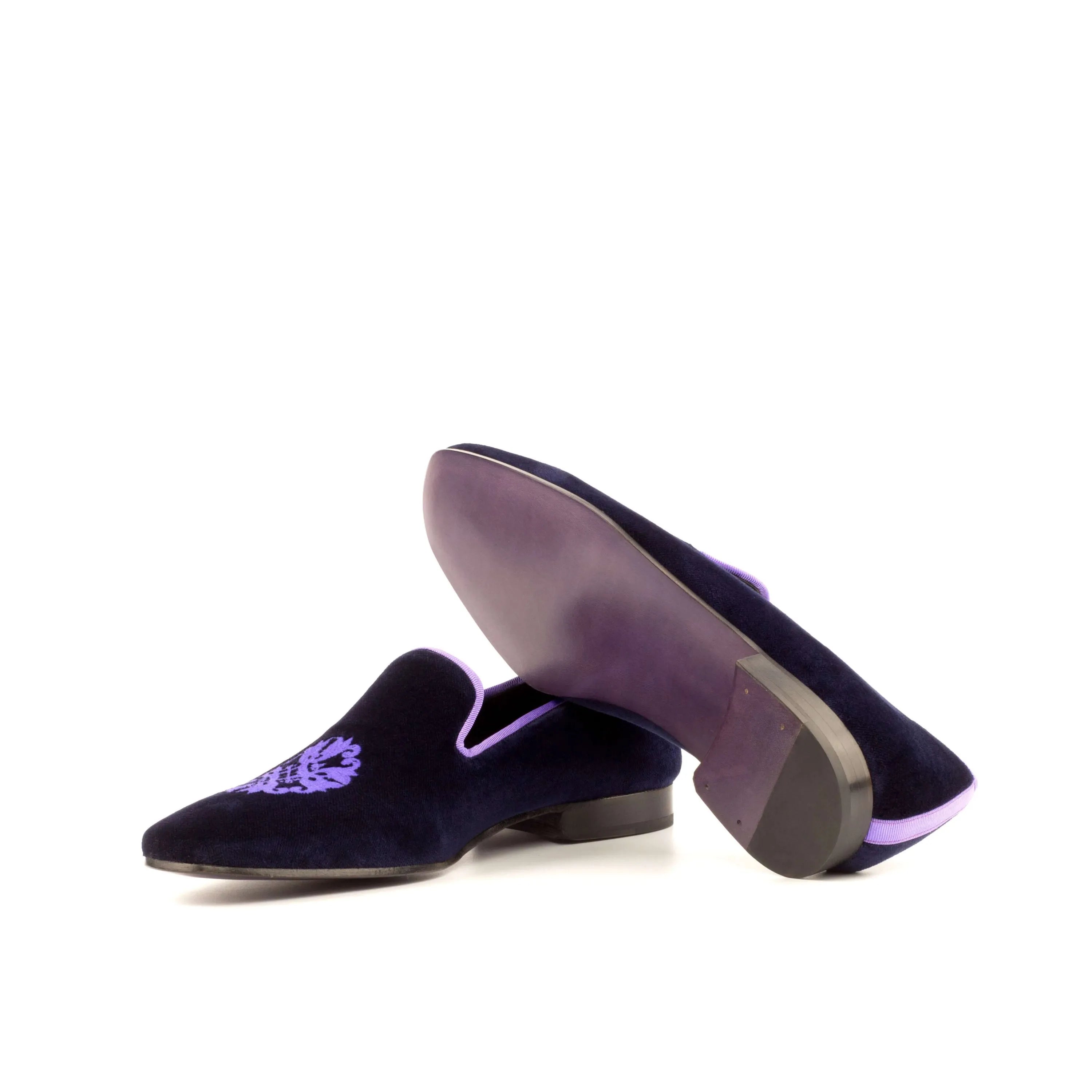 Purple velvet loafers in the Bali Drake slipon style showcasing luxury footwear