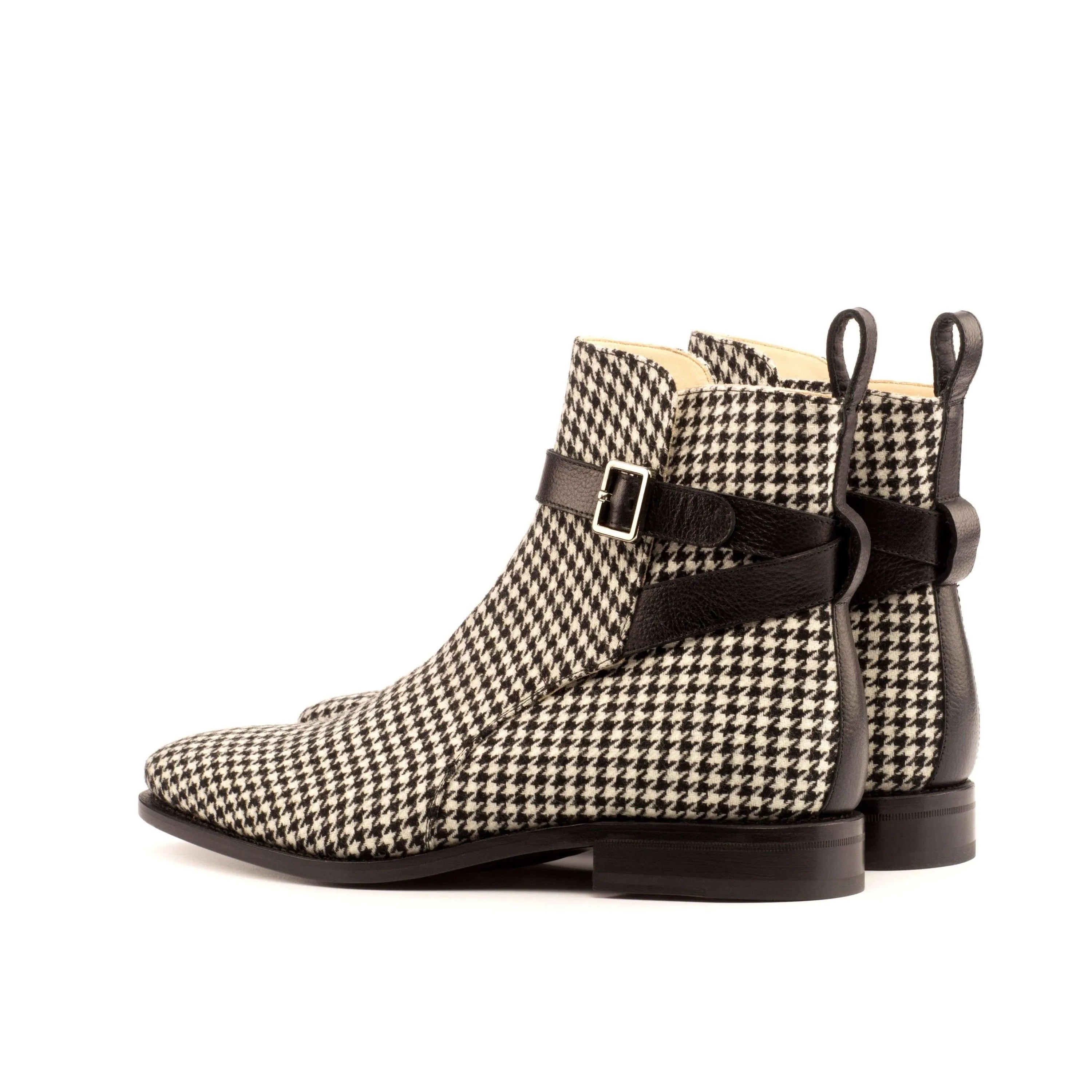 Houndstooth ankle boots with black leather straps, perfect Banderas Jodhpur Boots