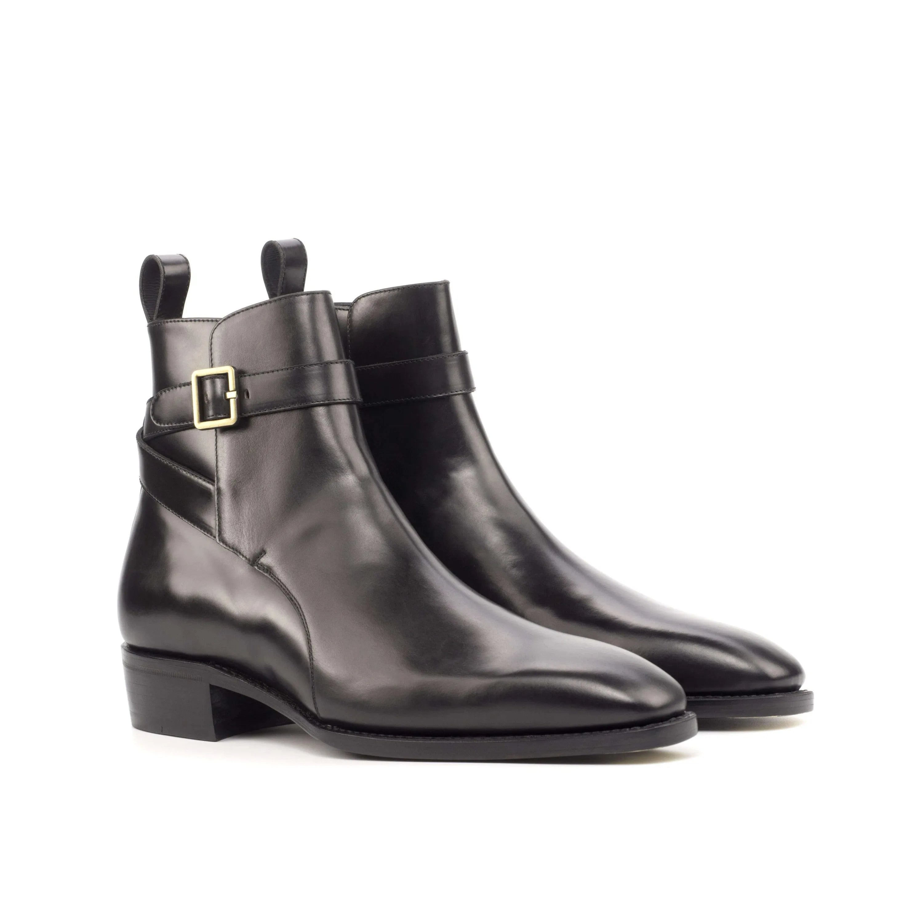Pair of black leather Beckam Jodhpur Boots featuring stylish buckle straps