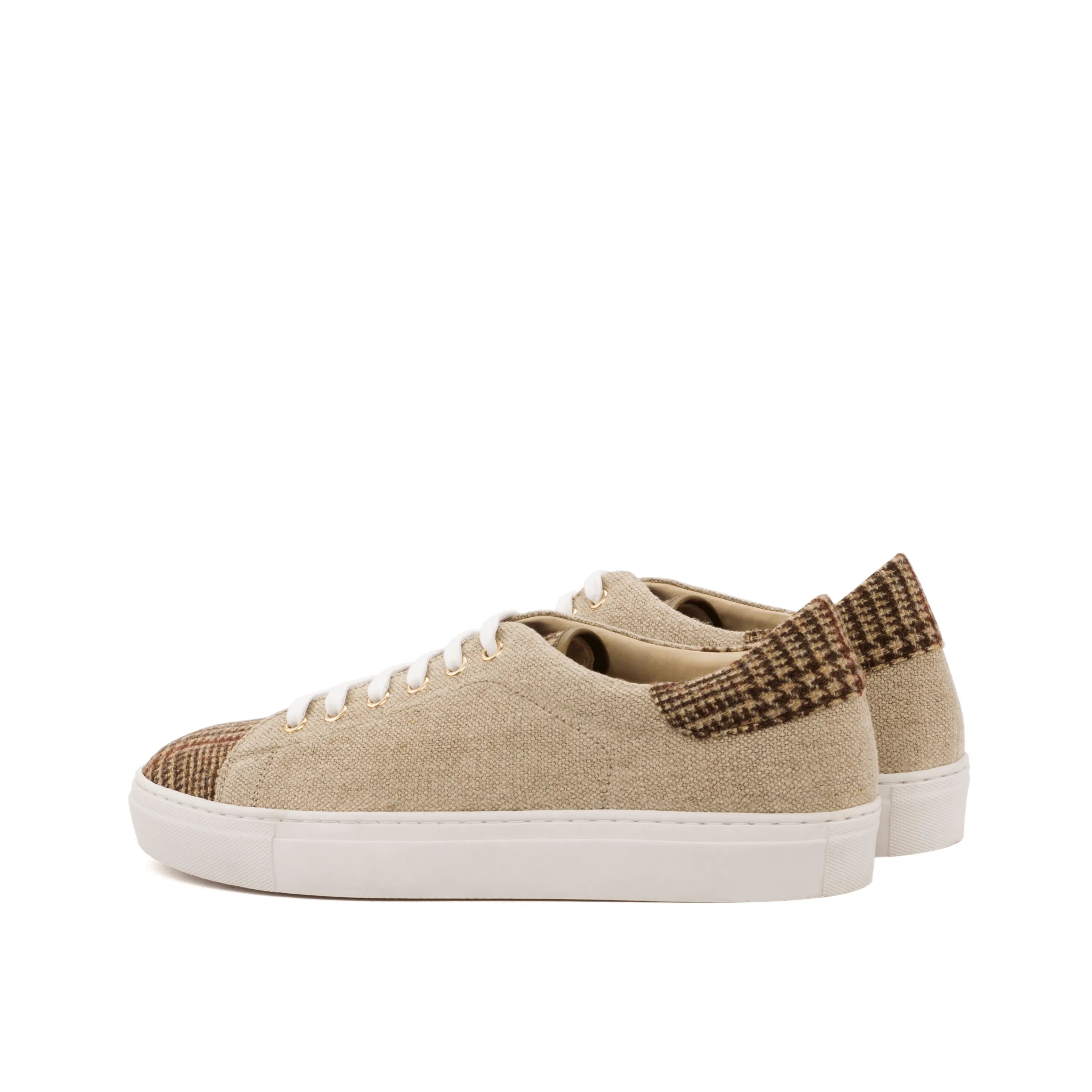 Beige canvas Beghoso Trainer Sneaker with stylish houndstooth accents