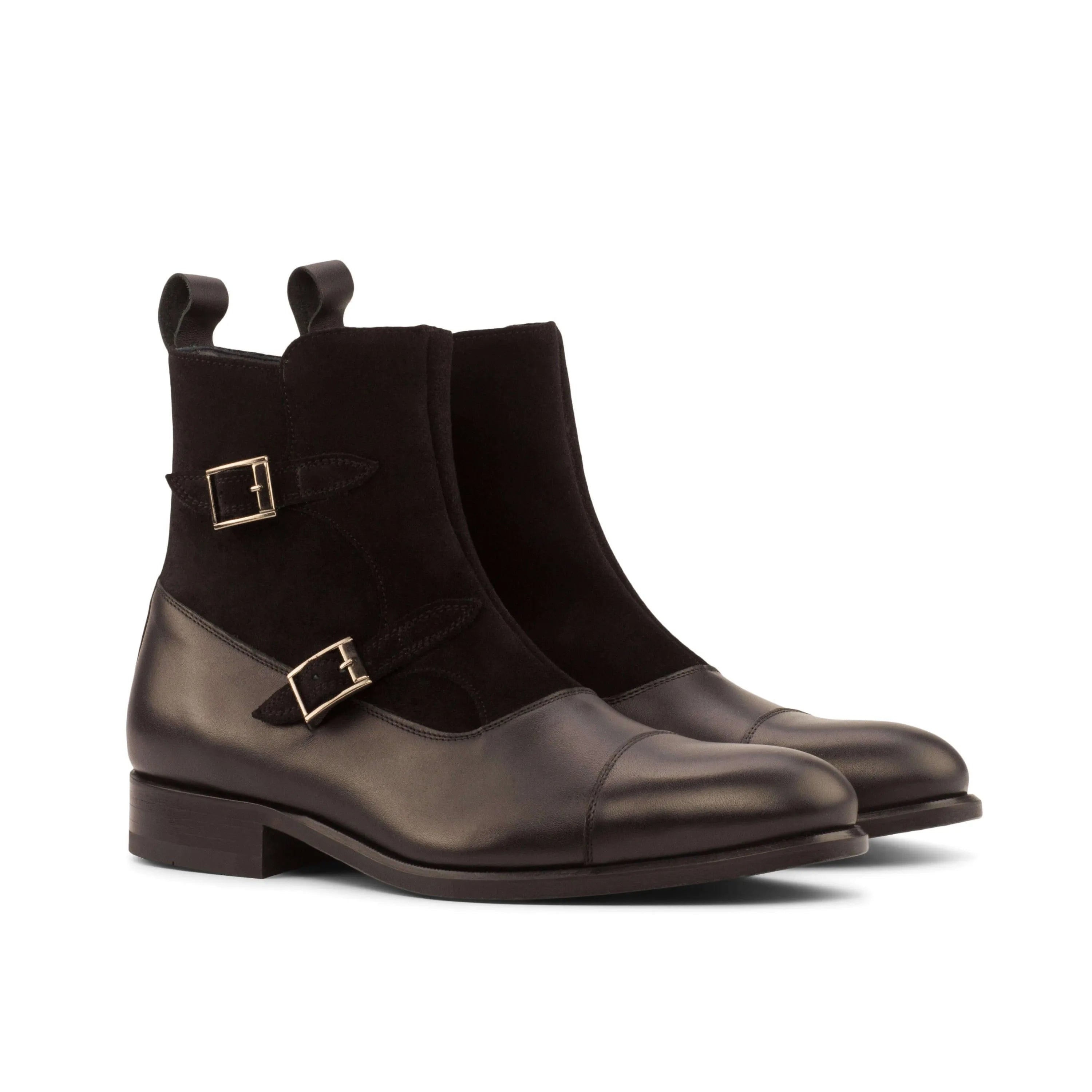 Brown leather and suede Benny Octavian Boots II in monk strap style for refined footwear