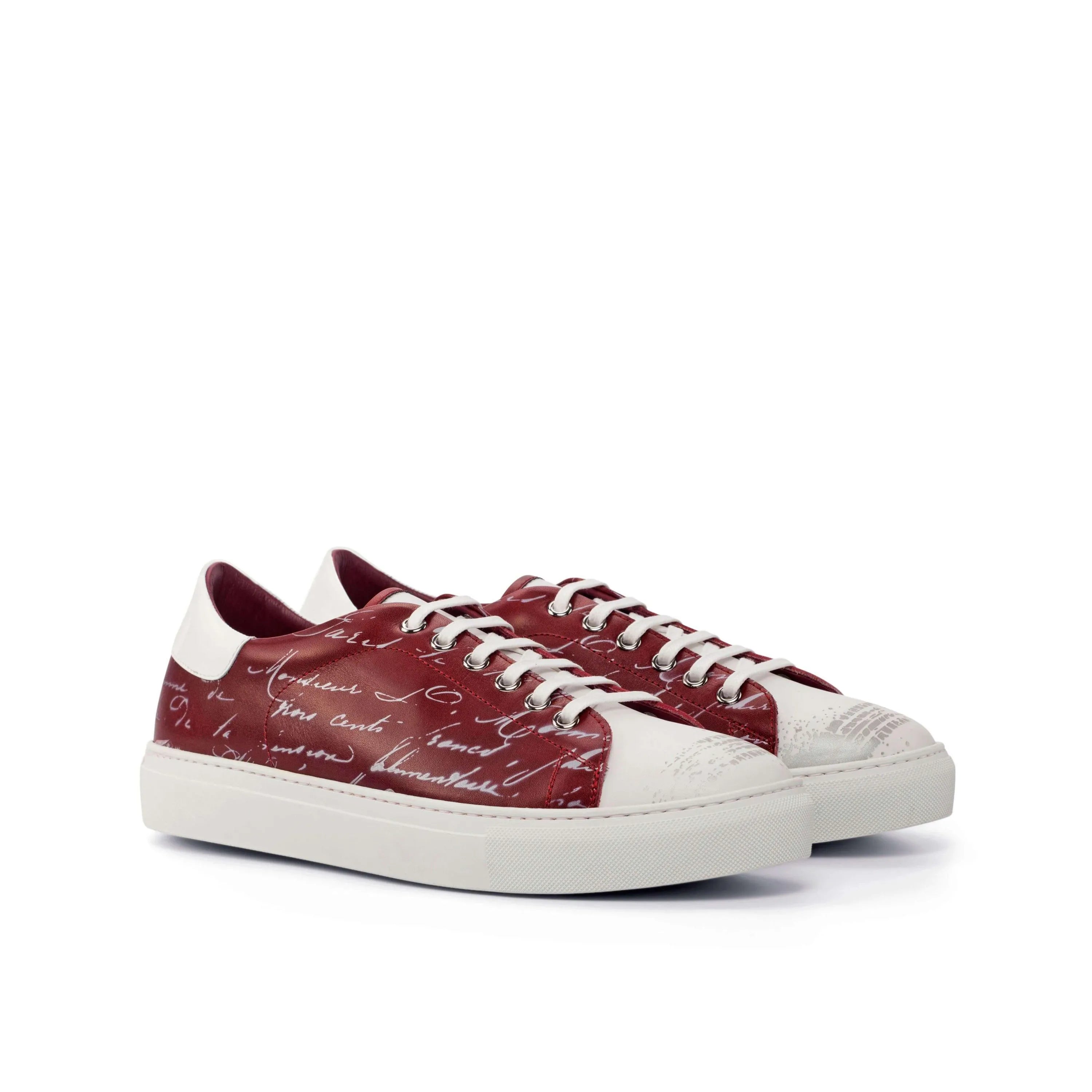 Burgundy leather BM35 Trainer Sneaker featuring stylish white accents