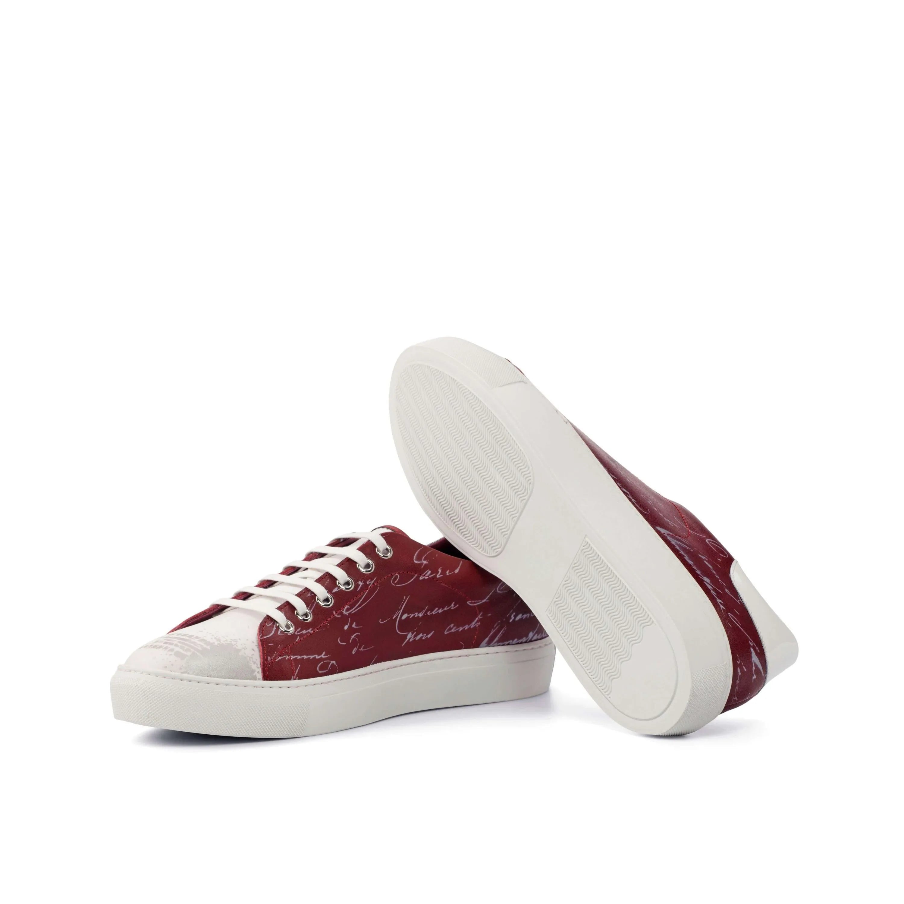 Burgundy leather BM35 Trainer Sneaker with white soles for stylish comfort