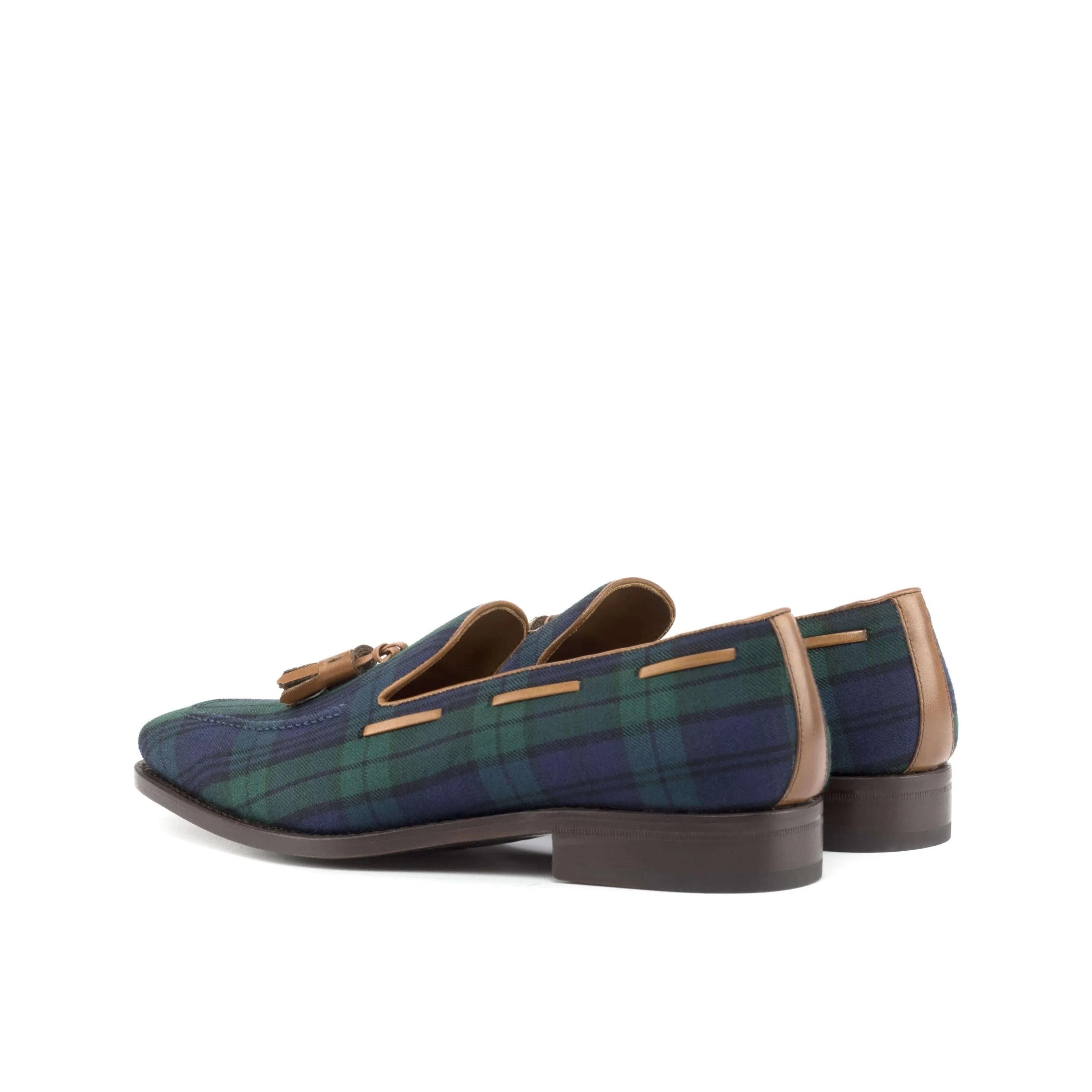 Tartan plaid tassel loafers from Boardwalk Loafers, luxury bespoke shoes for men