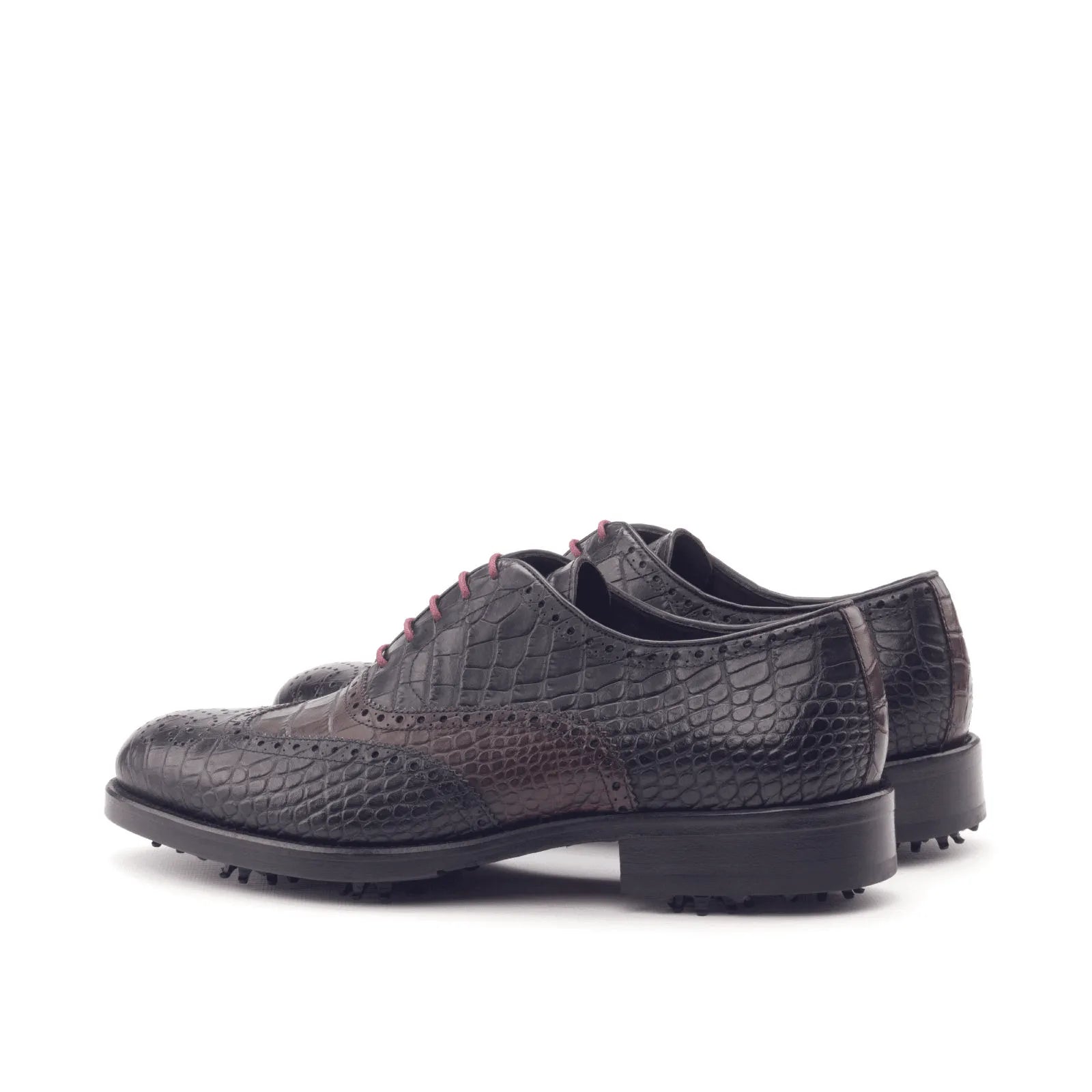 Black crocodile-patterned Bobby Full Brogue golf shoes II for stylish golf performance