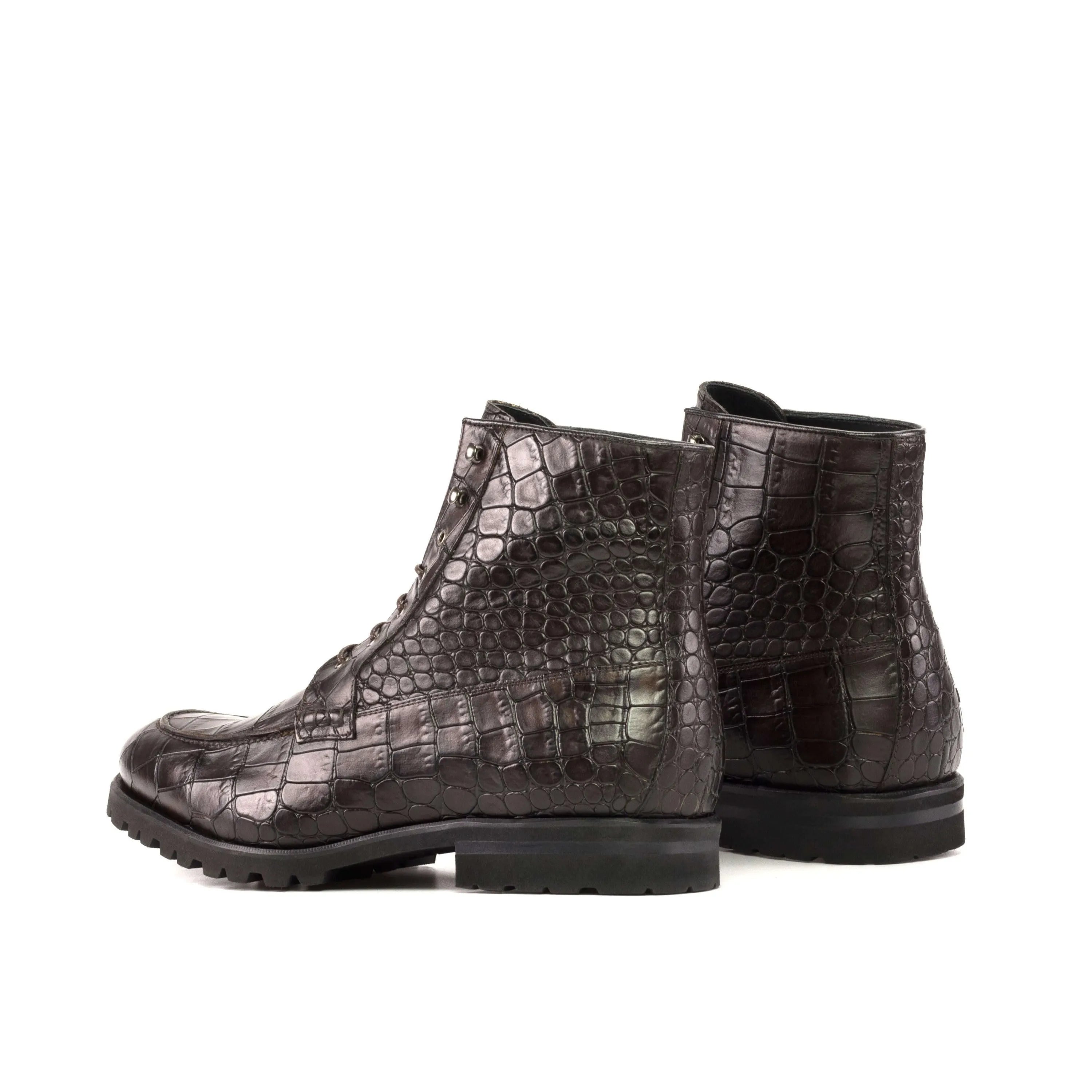 Brown crocodile-patterned leather Bonny Moc Boot showcasing stylish and durable design