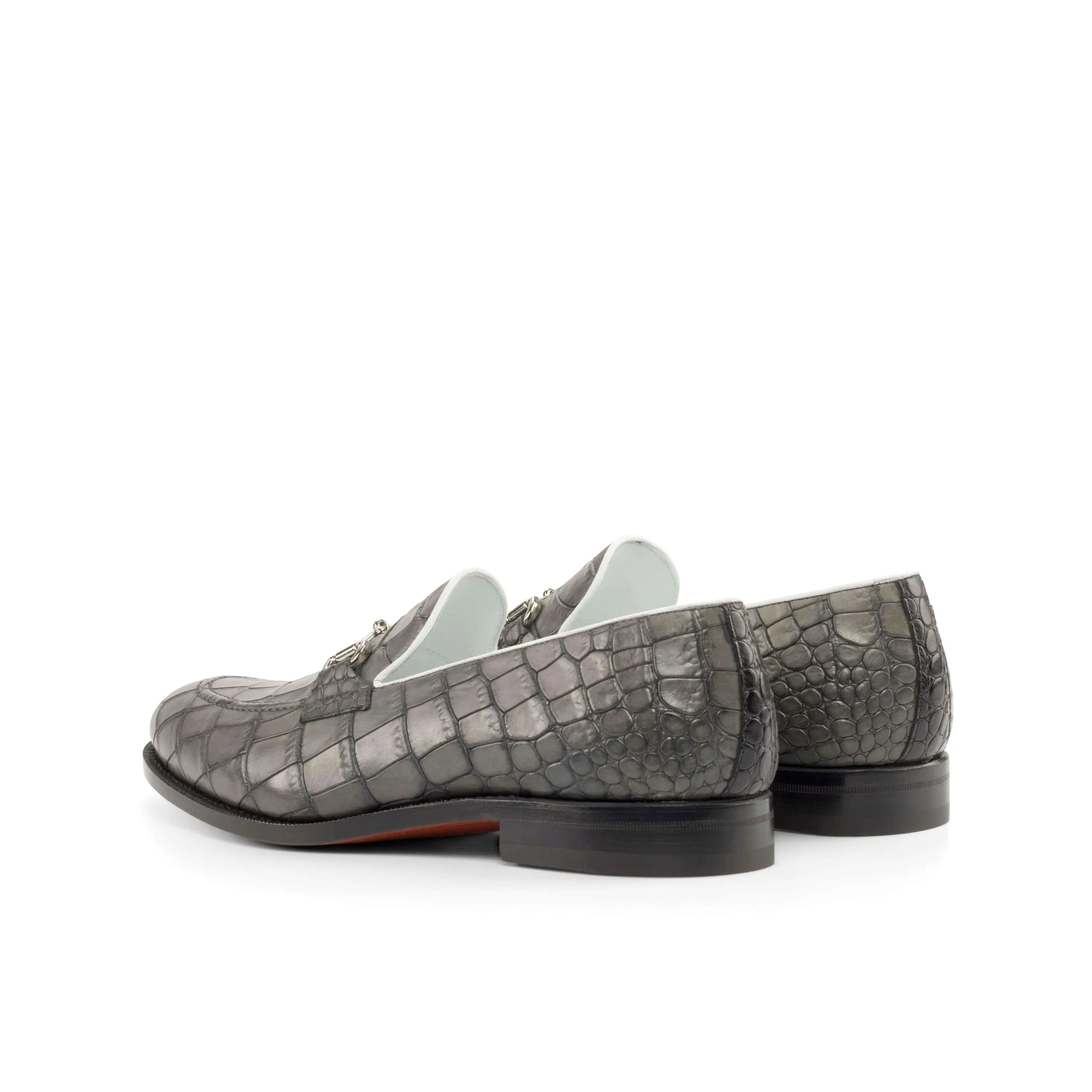 Gray painted croco Boris Loafers, luxury bespoke shoes for men with crocodile pattern