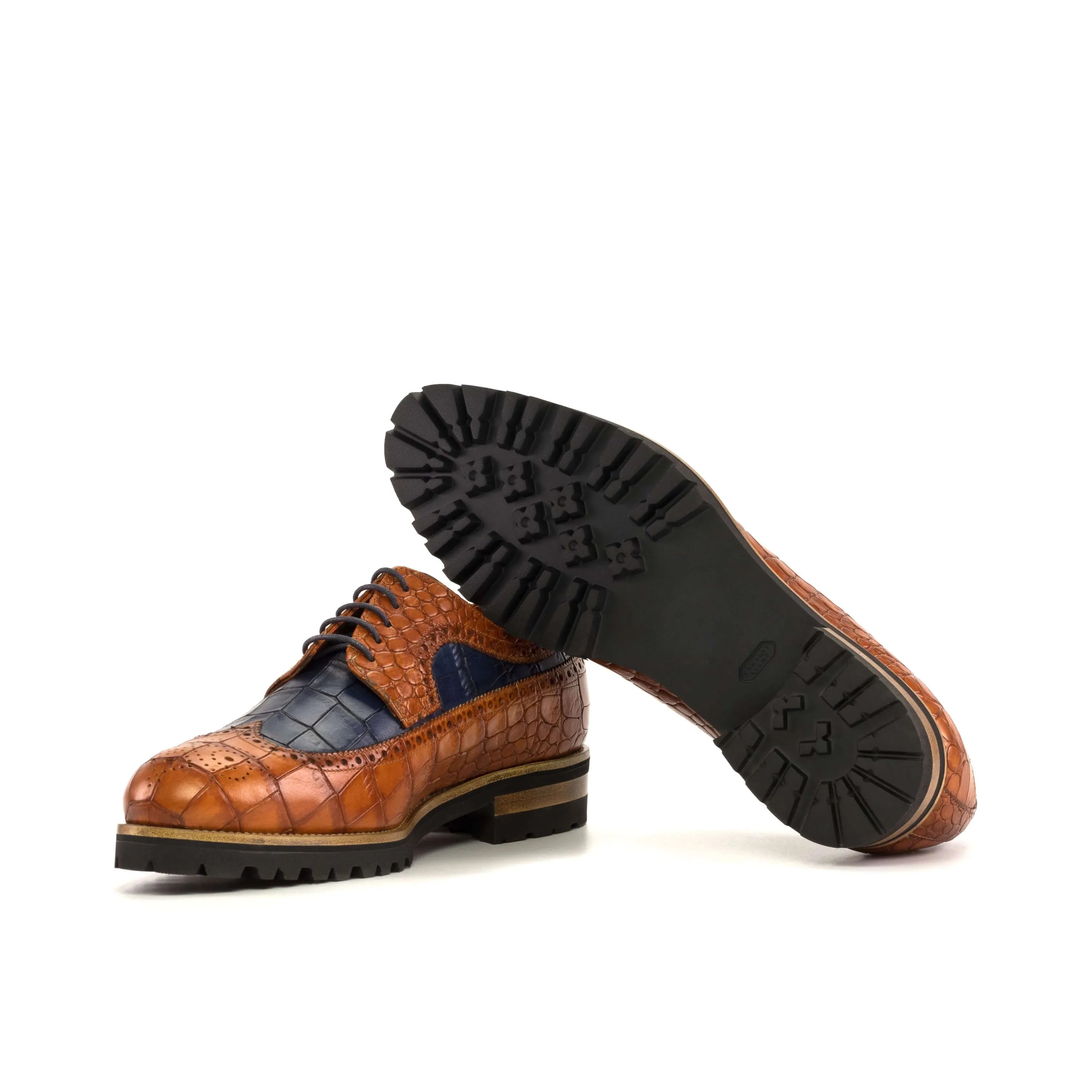 Brown and blue painted croco Bornard Longwing Blucher dress shoes for men