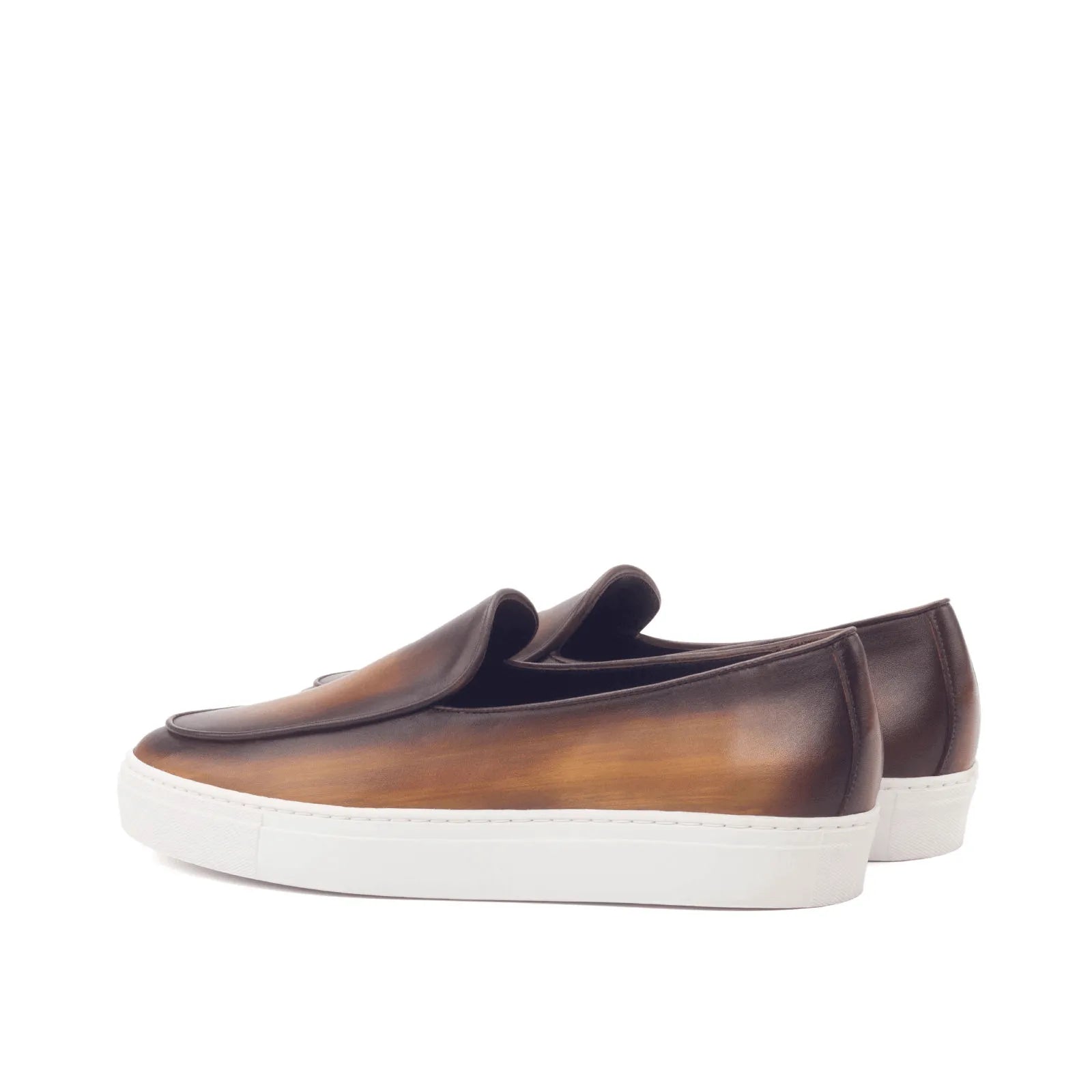 Brown leather slip-on sneakers featuring the Boss Belgian Sneaker II design