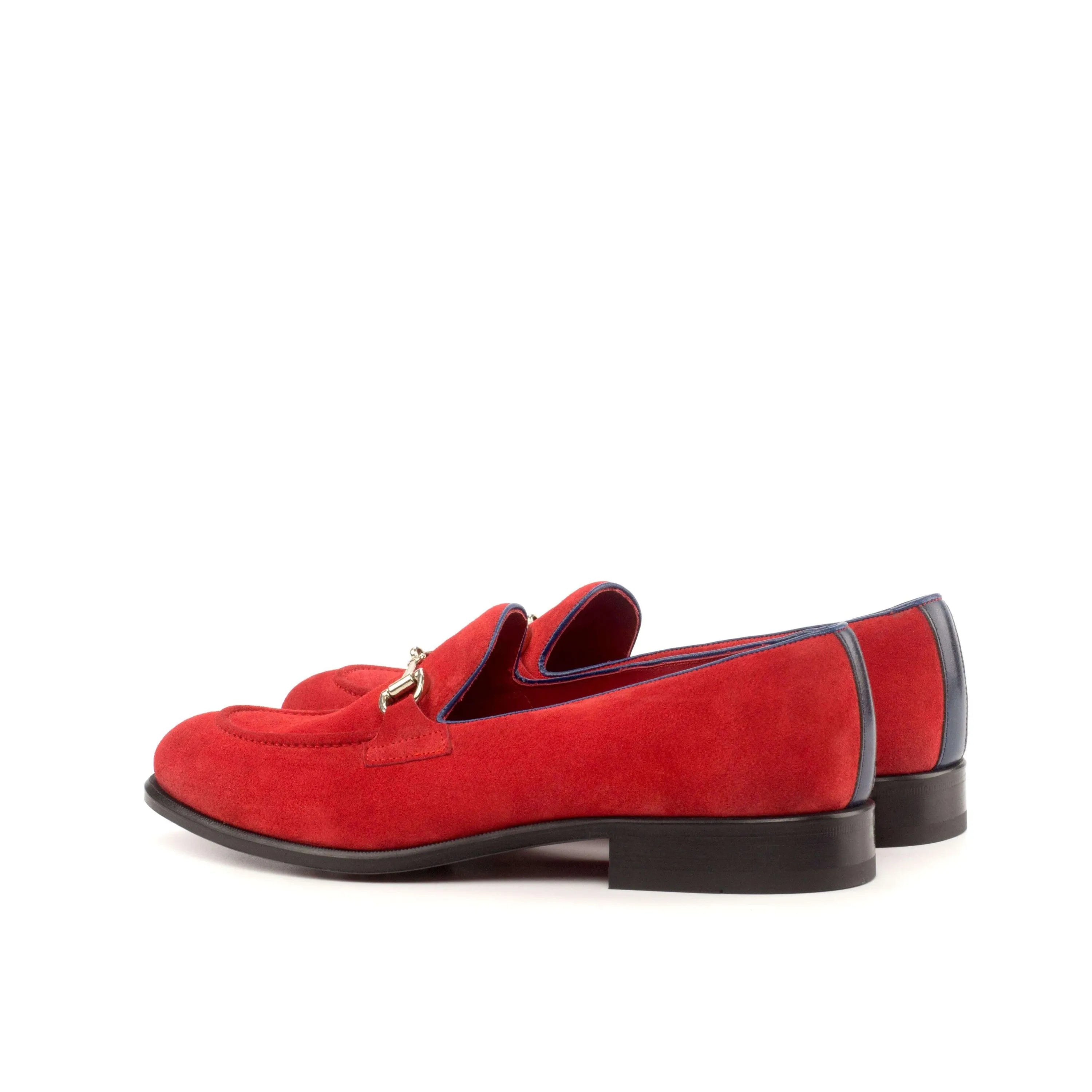 Red suede Bossy Loafers II with gold hardware, perfect luxury bespoke shoes for men