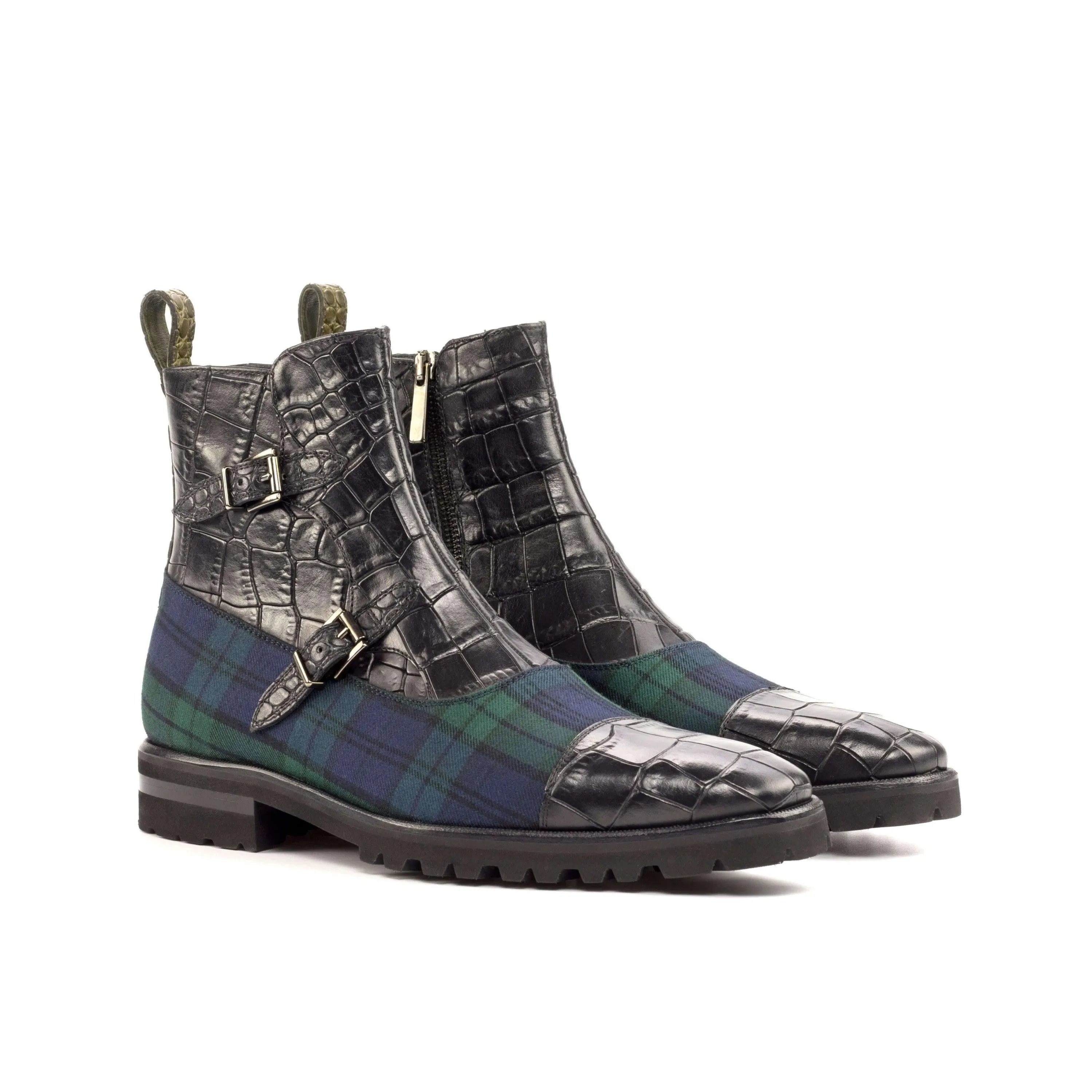 Stylish plaid and crocodile-textured Botanic Octavian Boots II for fashionable footwear choices