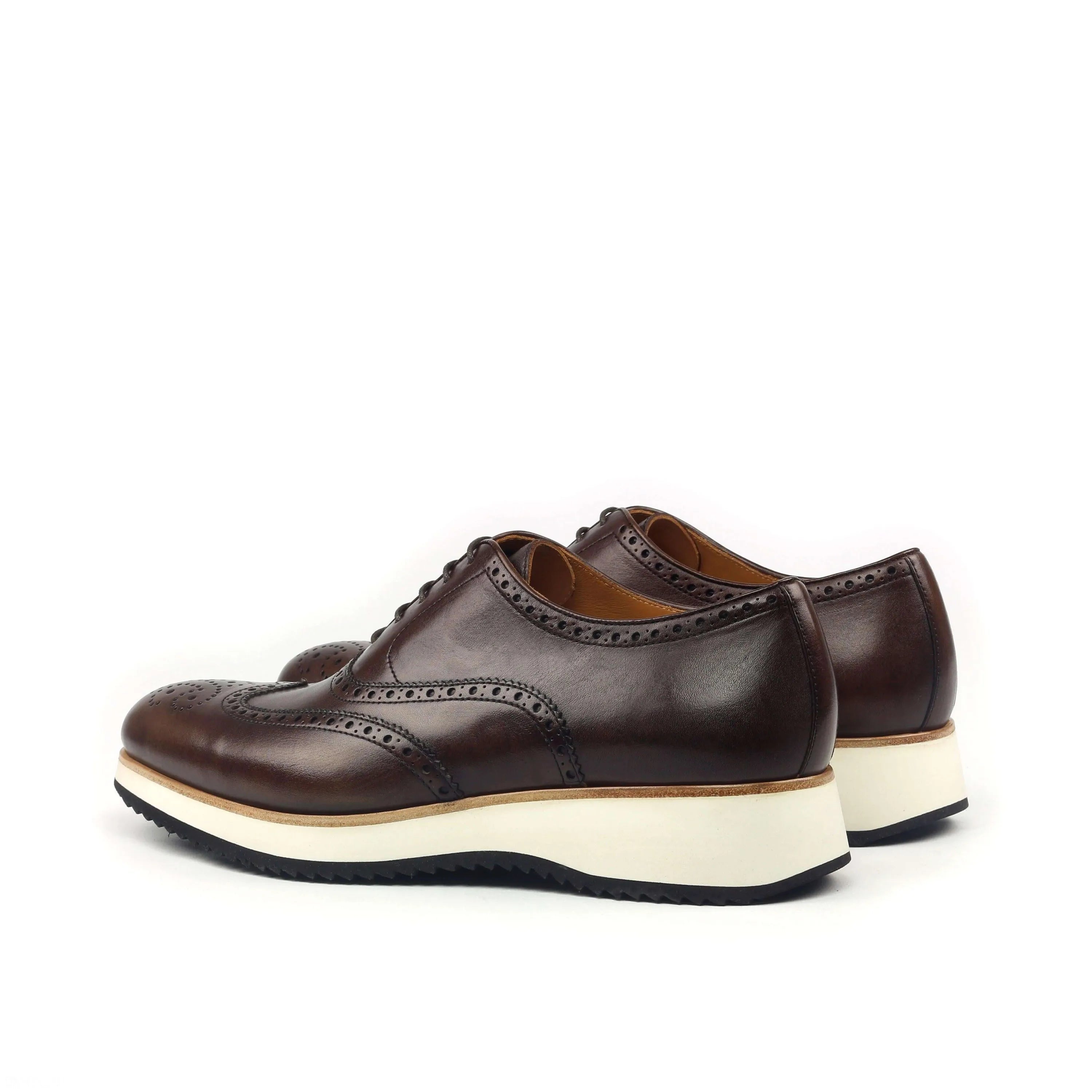 Brown leather Bourdin Full Brogue Shoes II featuring a rounded toe design