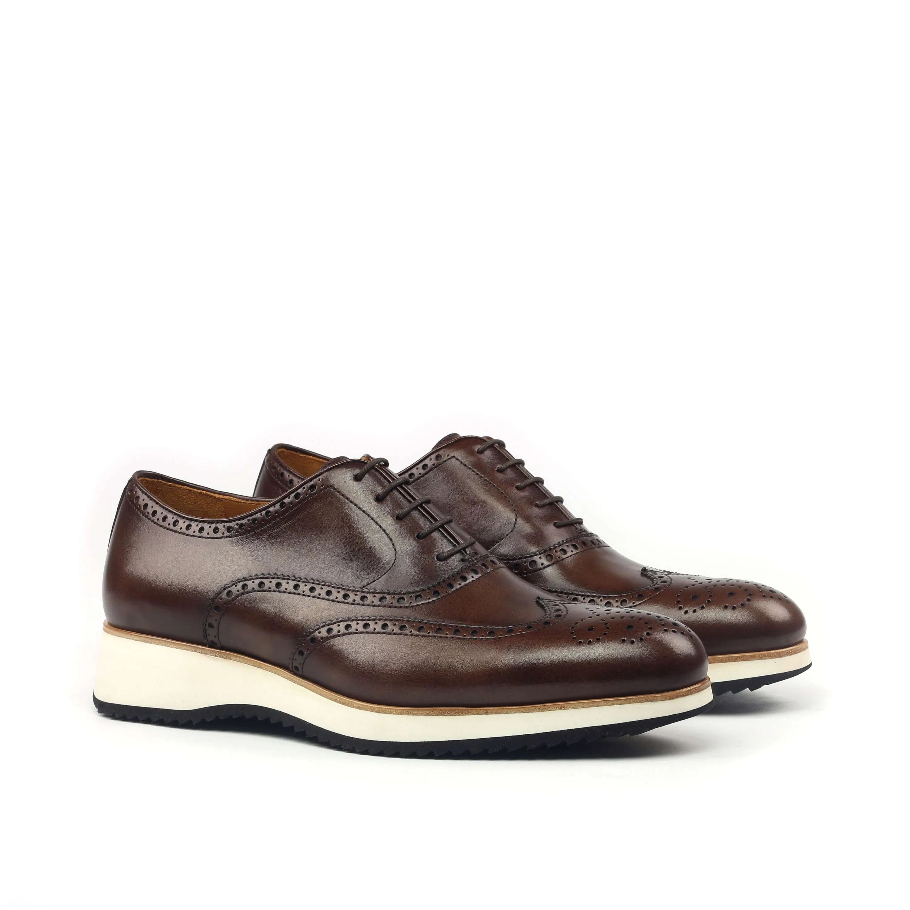Brown leather Bourdin Full Brogue Shoes, a pair of luxury bespoke dress shoes for men