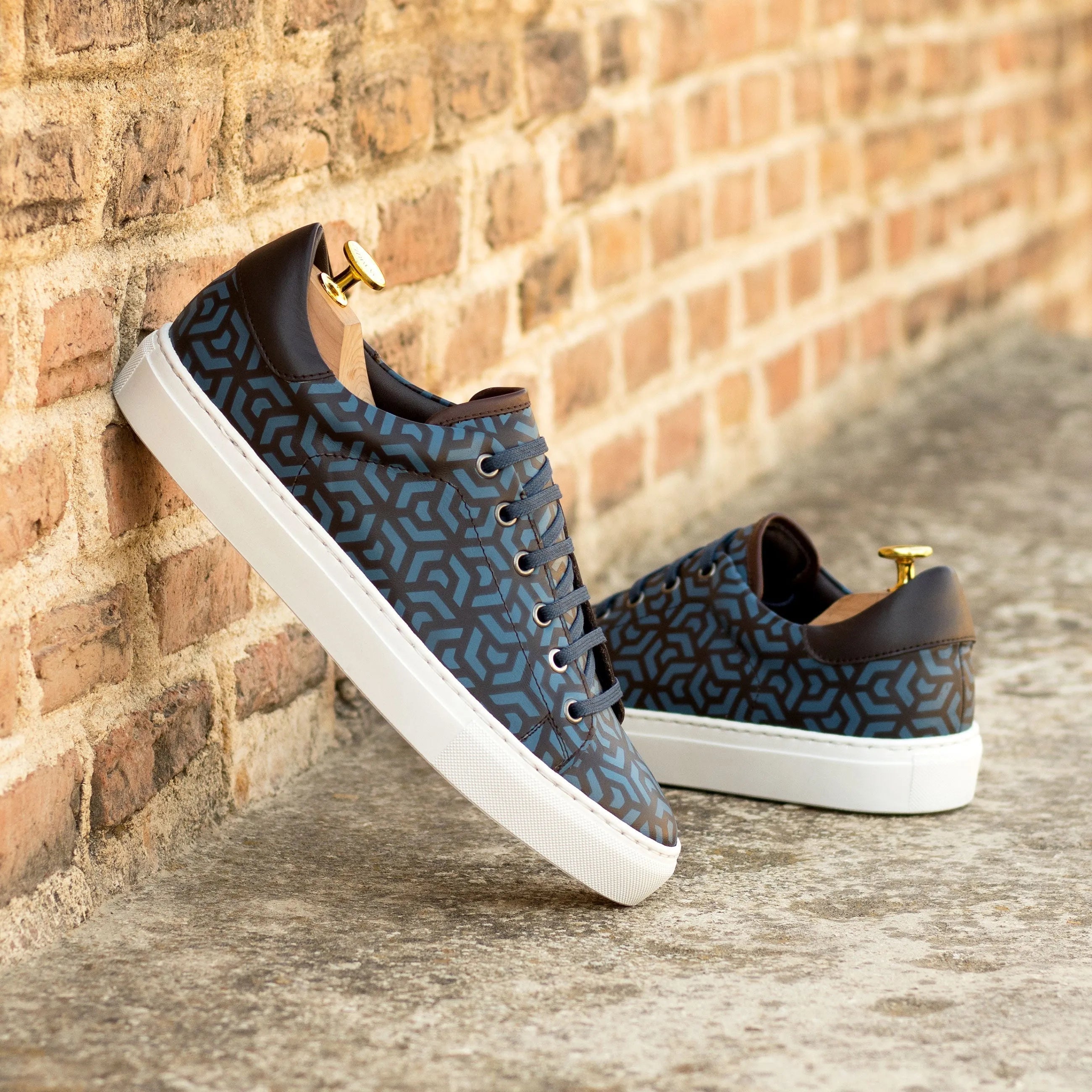Patterned blue and brown Braska Trainer Sneaker showcasing stylish design and comfort