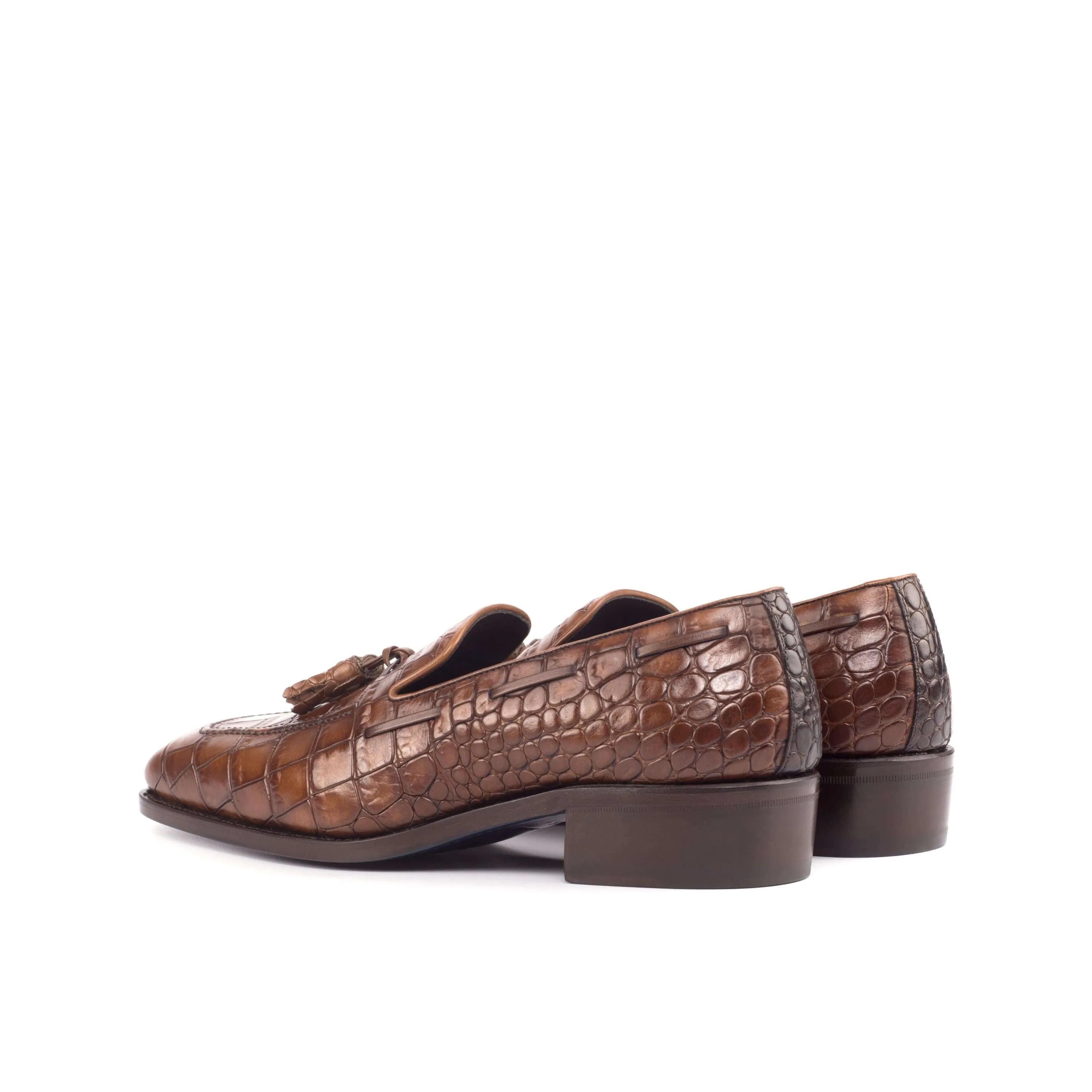 Brown crocodile-patterned leather loafers named Bruno Croco Loafers II with chisel toe