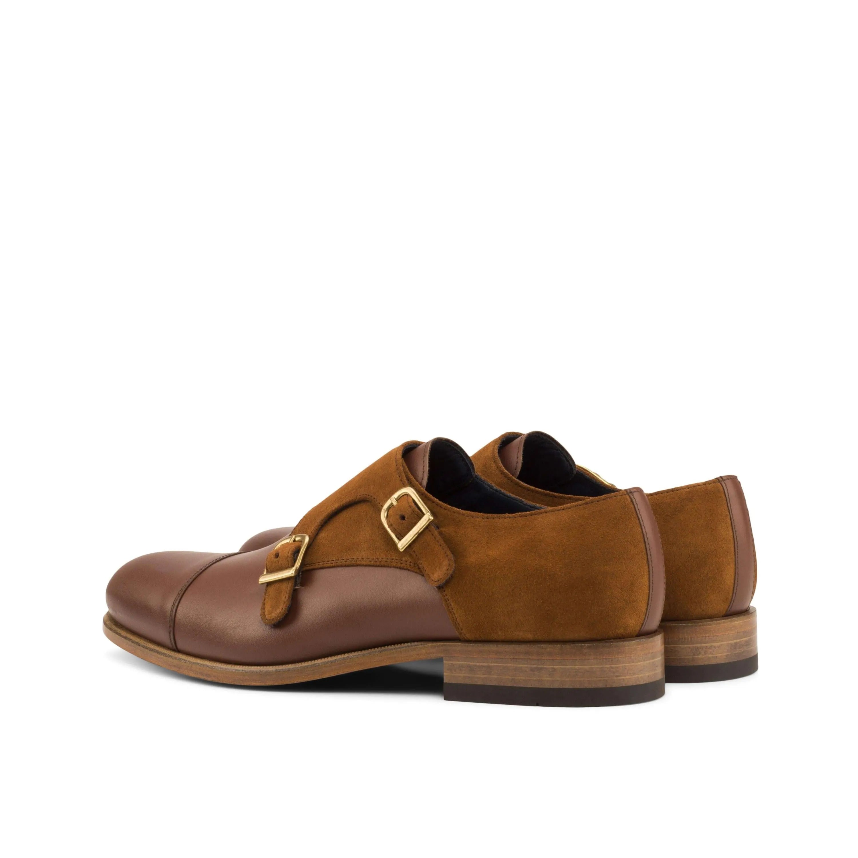 Brown leather and suede Brusca Double Monk Shoes II showcasing elegant double monk design