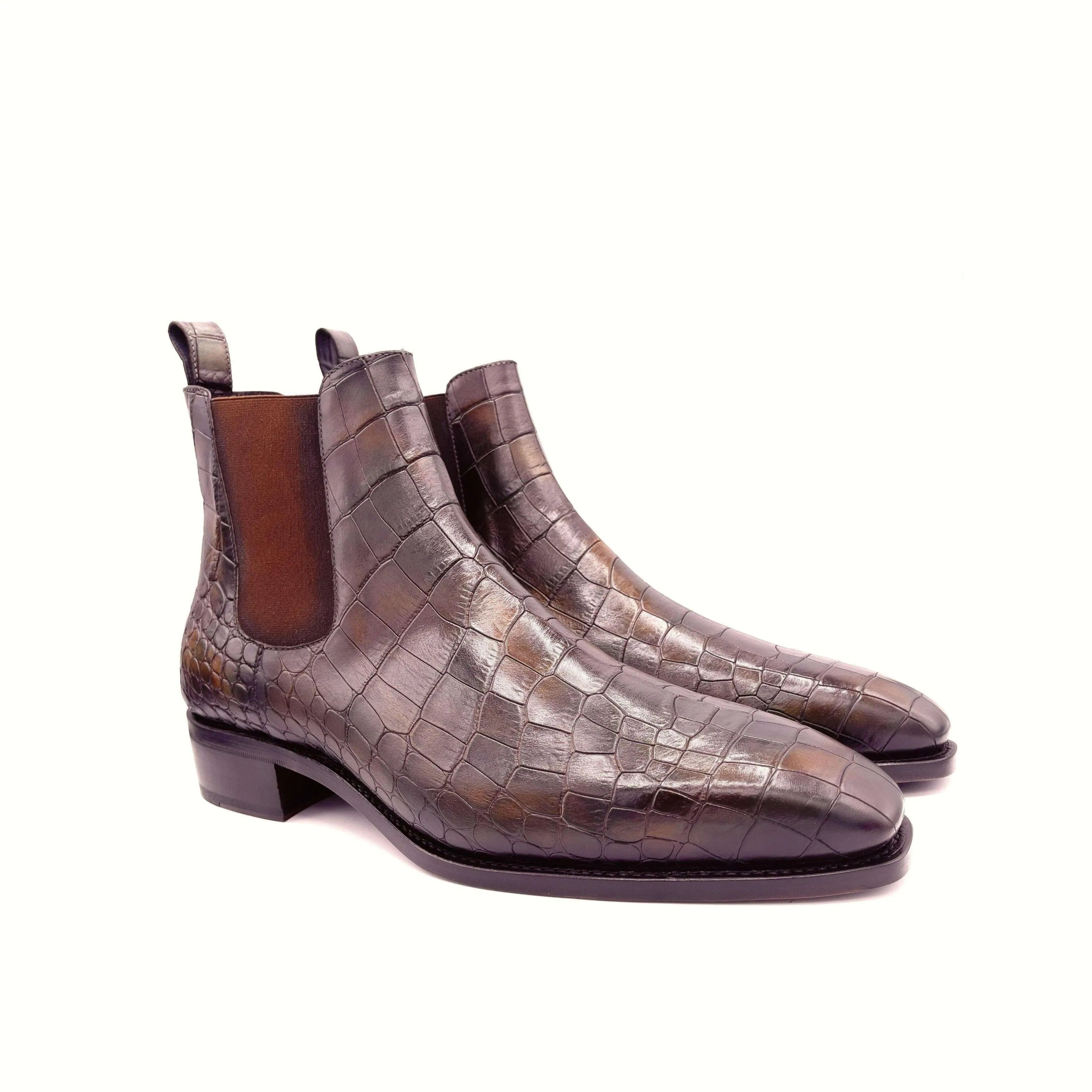 Brown crocodile-patterned Cairo Patina Chelsea boots for a stylish, sophisticated look