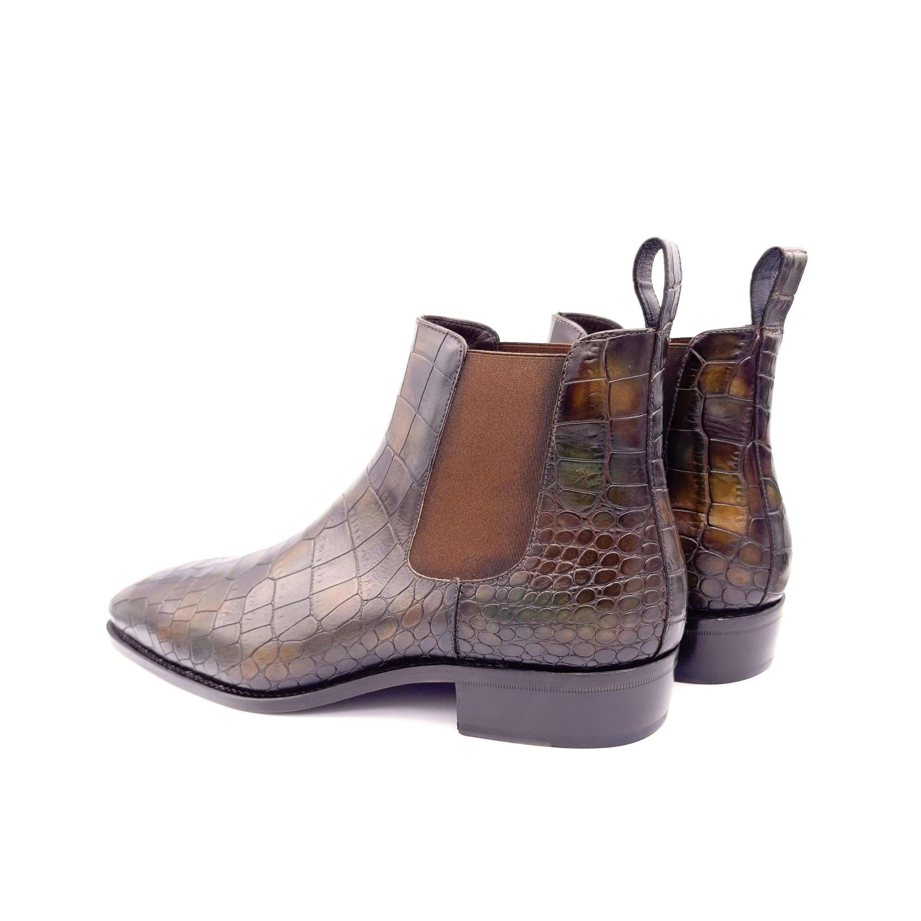 Cairo Patina Chelsea Boots featuring a stylish pair of crocodile-patterned leather