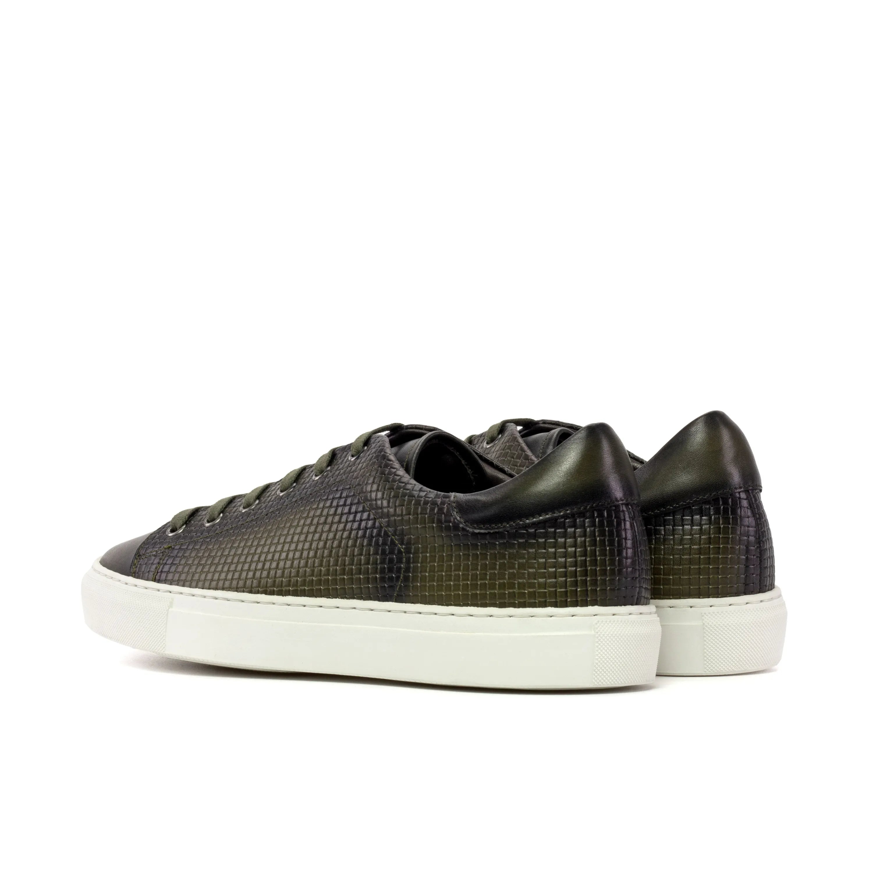 Olive green textured leather CapaThree Trainer Sneaker II for stylish casual wear