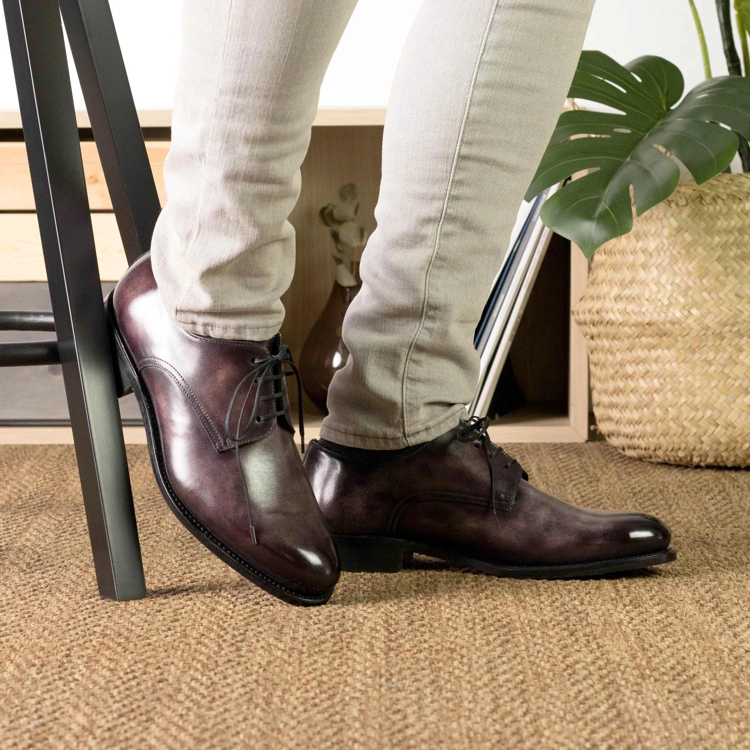 Burgundy leather Capella Patina Derby shoes showcasing elegant craftsmanship and style