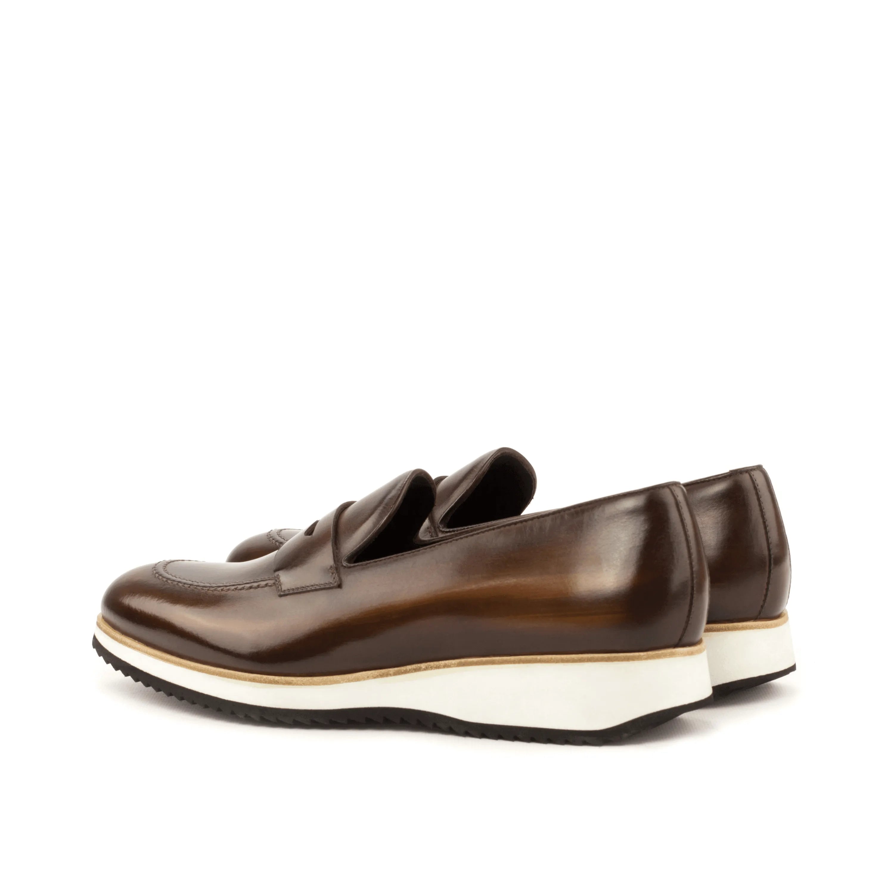 Brown leather Cato Loafers II with white soles and rounded toe design