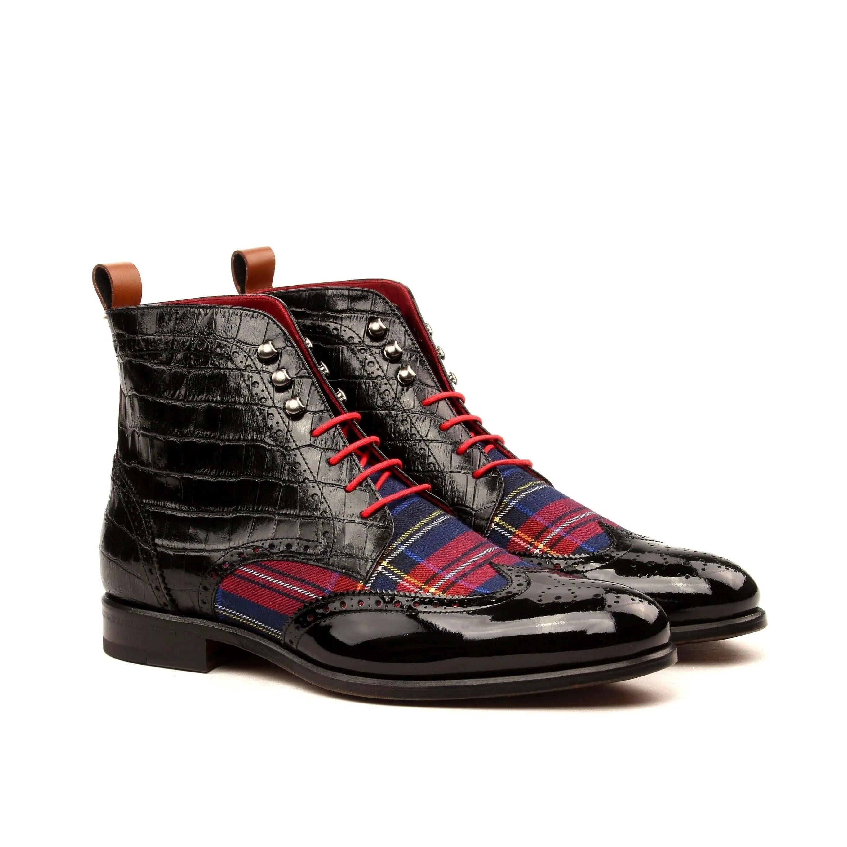 Black leather and plaid Catu Military Brogue Boots II for stylish, rugged footwear