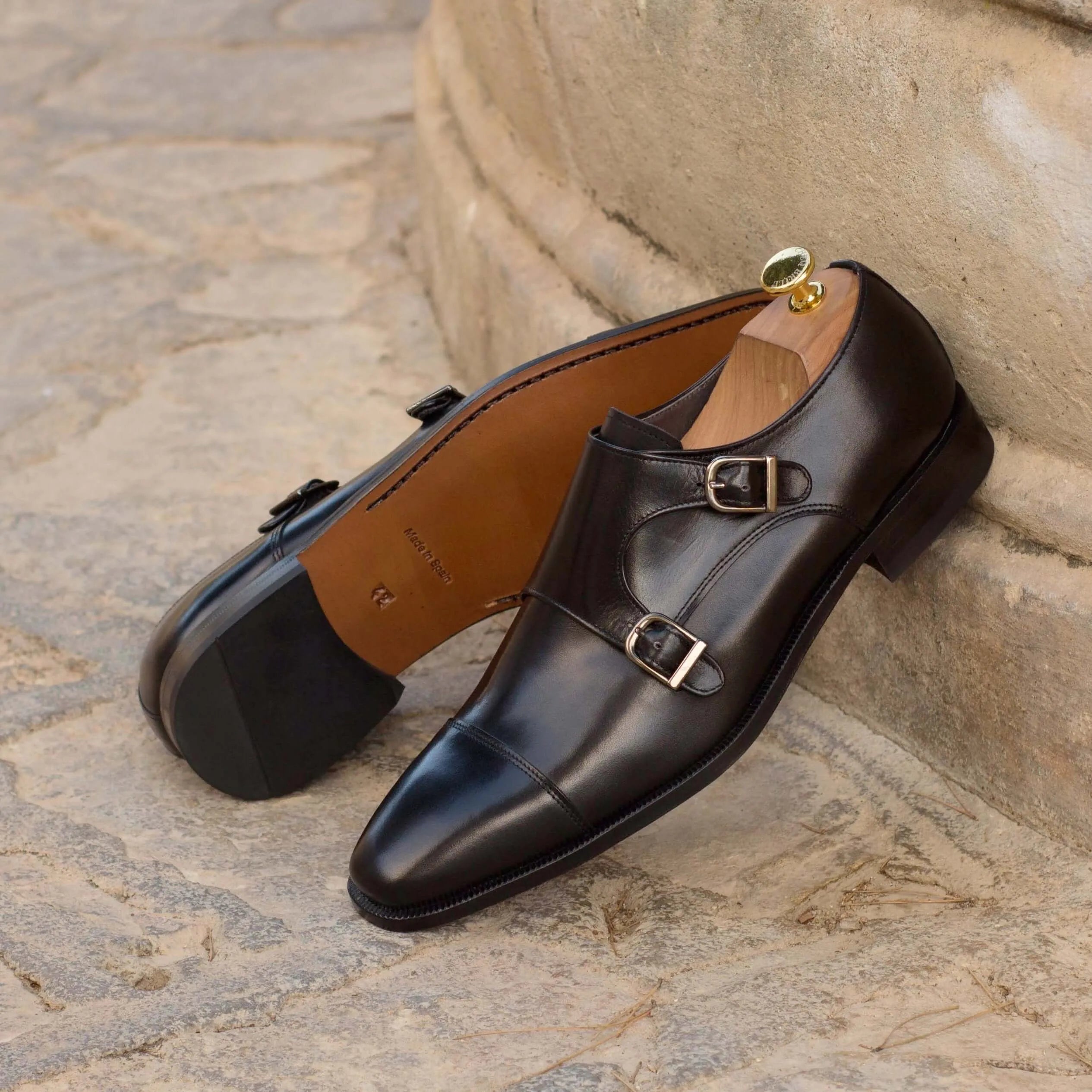 Cayton Double Monk: Pair of brown leather double monk strap shoes for formal wear