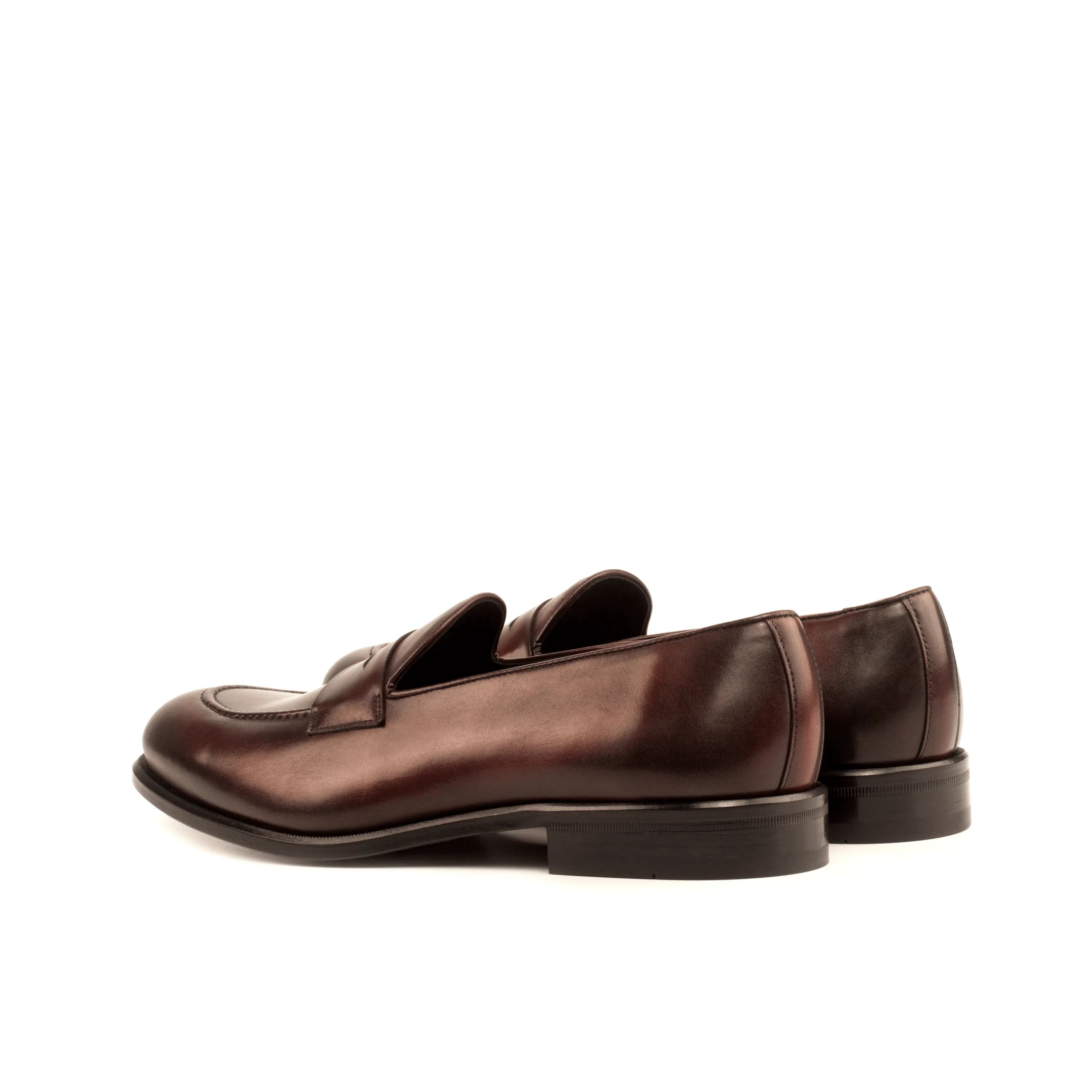 Pair of brown leather Cayuga Loafers II with rounded toe, luxury bespoke shoes for men