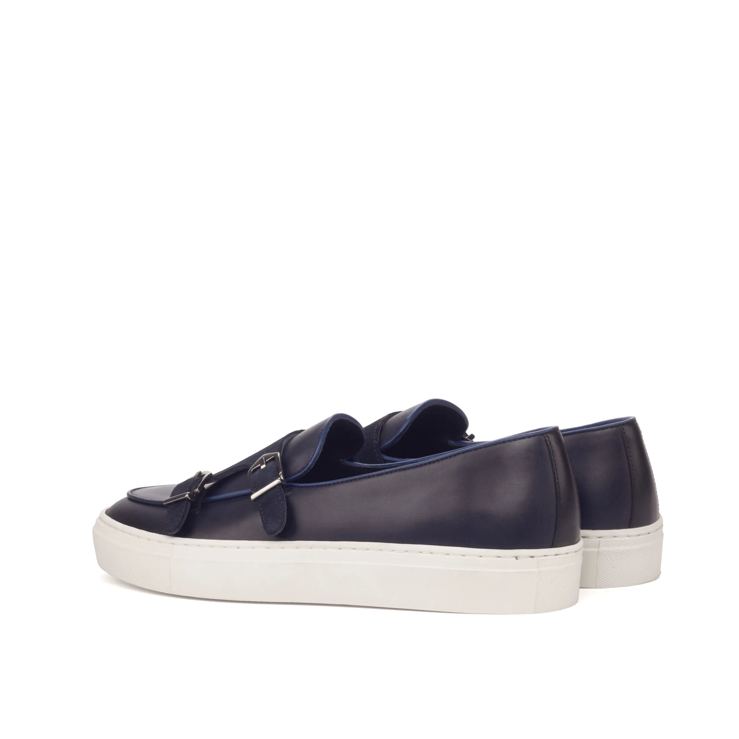 Navy leather Celsus monk sneaker featuring double monk design with painted calf details