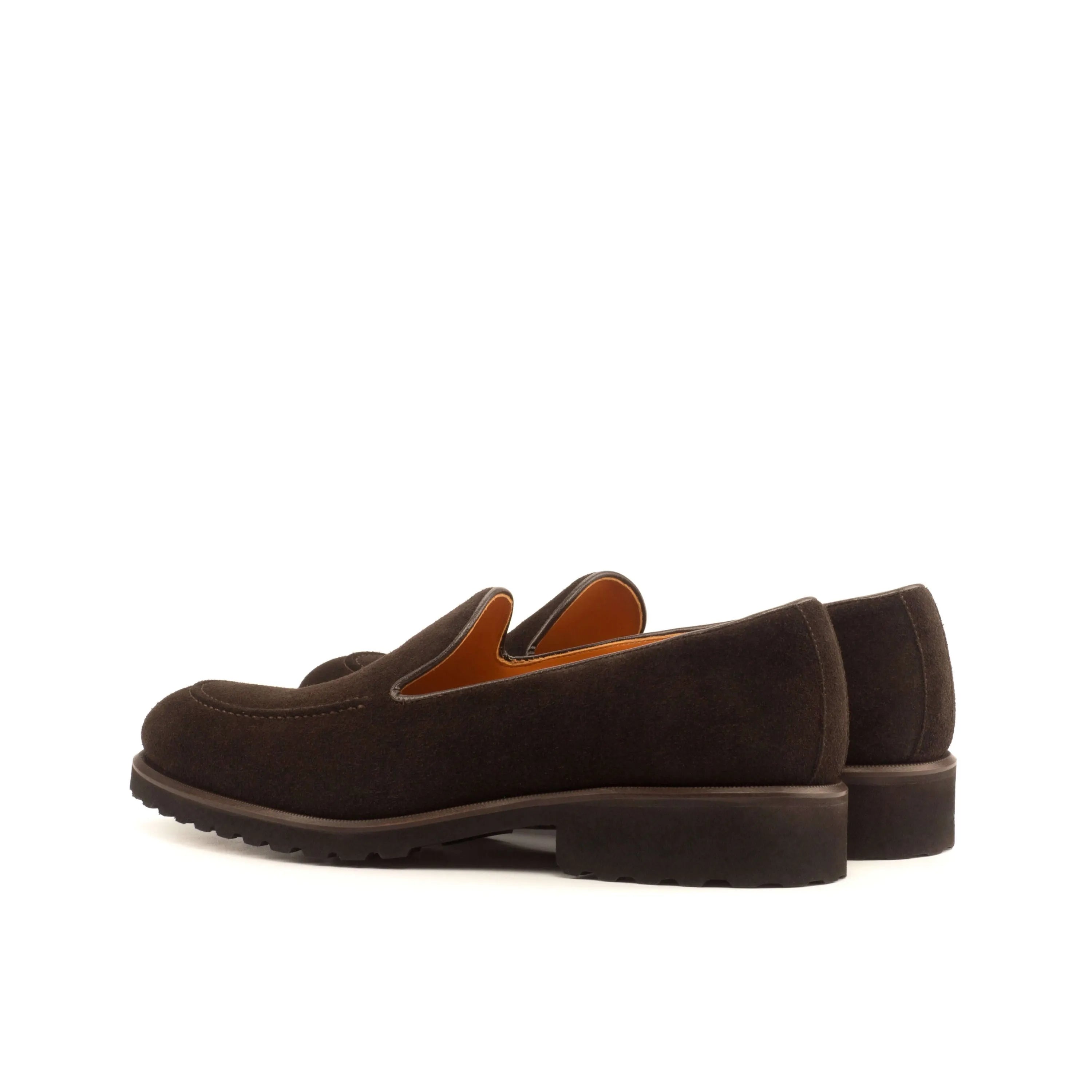 Brown suede loafer from Chahta Loafers, a luxury bespoke shoe for men in dark brown