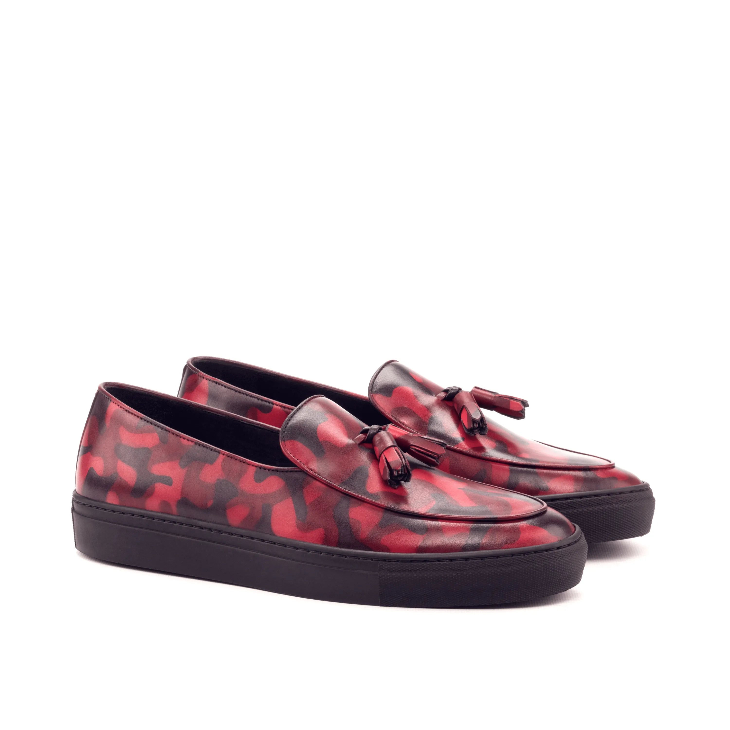 Red and black camouflage tassel loafers from the Chappo Belgian Sneaker collection