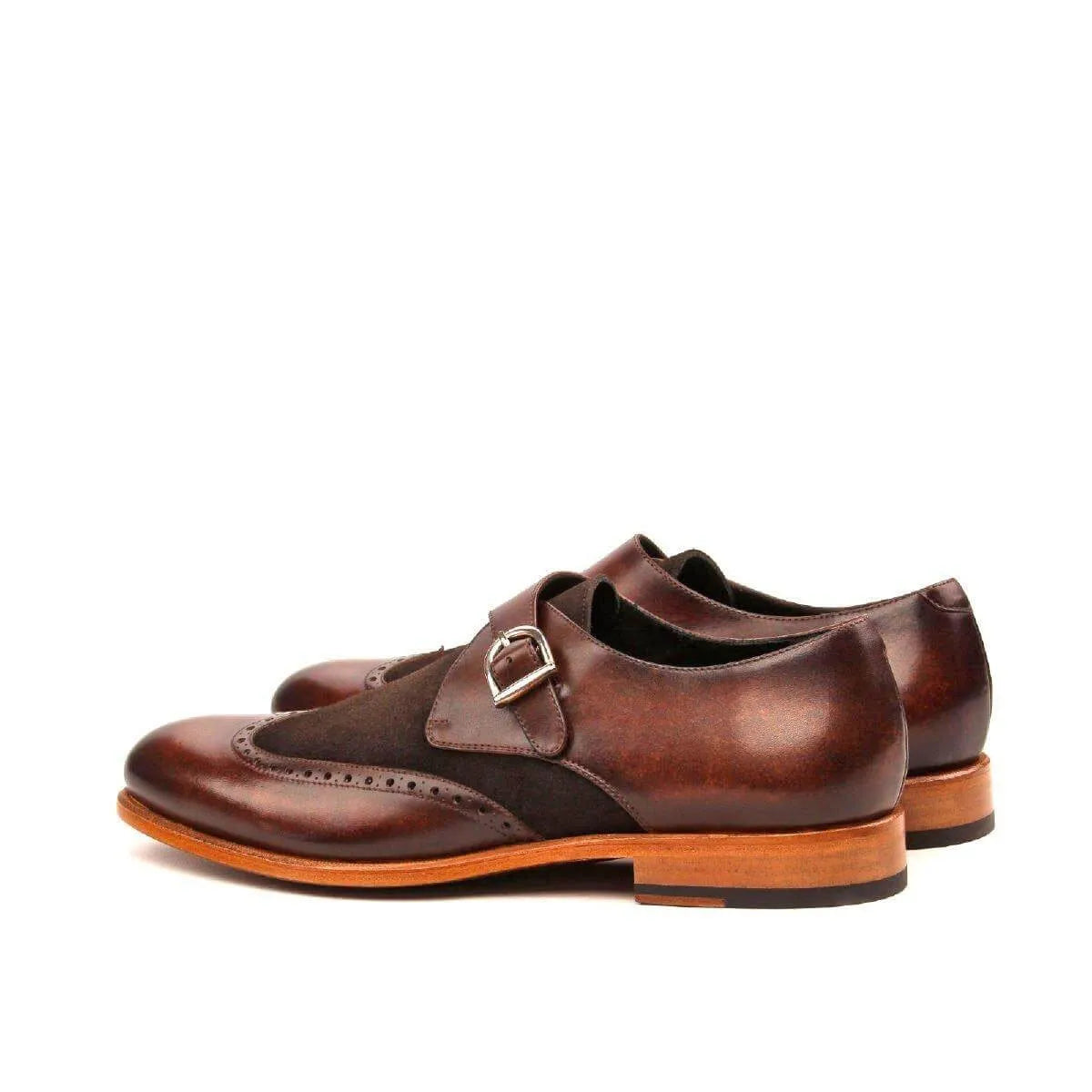 Brown leather Chaz Single Monk Patina Shoes II for elegant formal wear