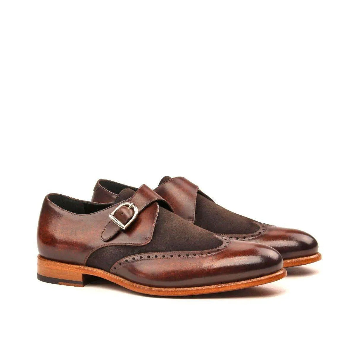 Brown leather Chaz Single Monk Patina Shoes II showcasing elegant monk patina design