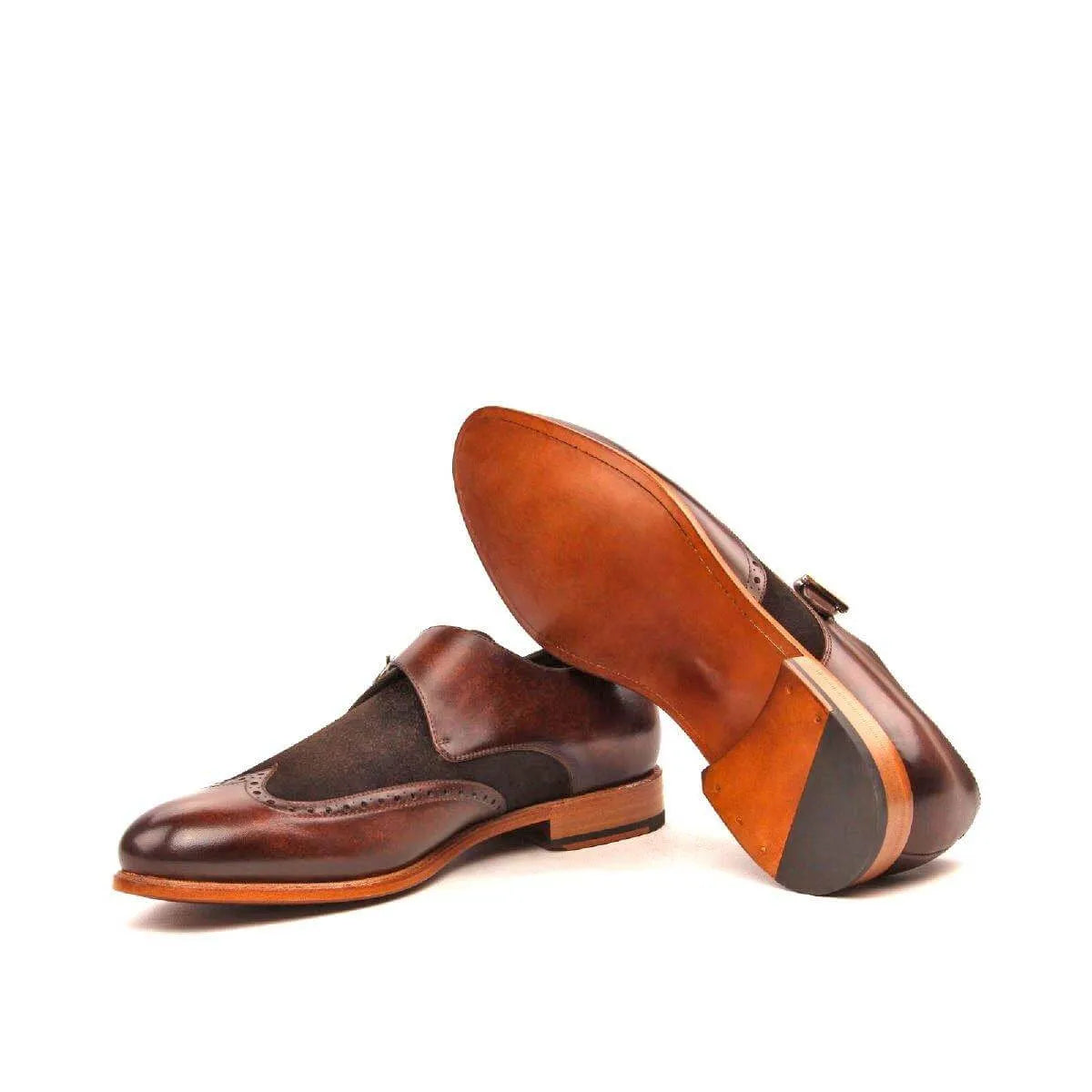 Brown leather Chaz Single Monk Patina Shoes with a stylish monk strap design