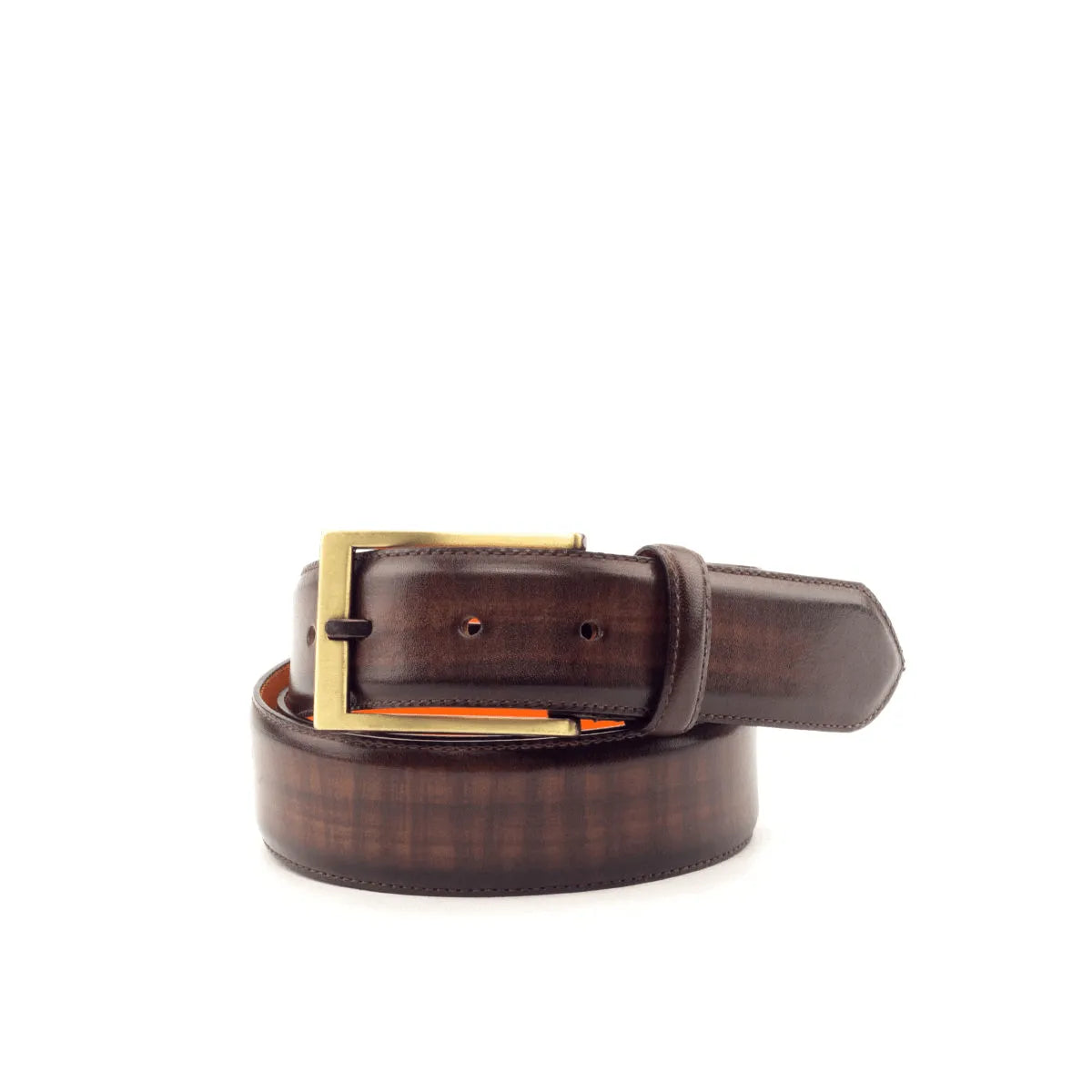 Brown leather Cheung Patina Hampton Belt with a stylish gold buckle