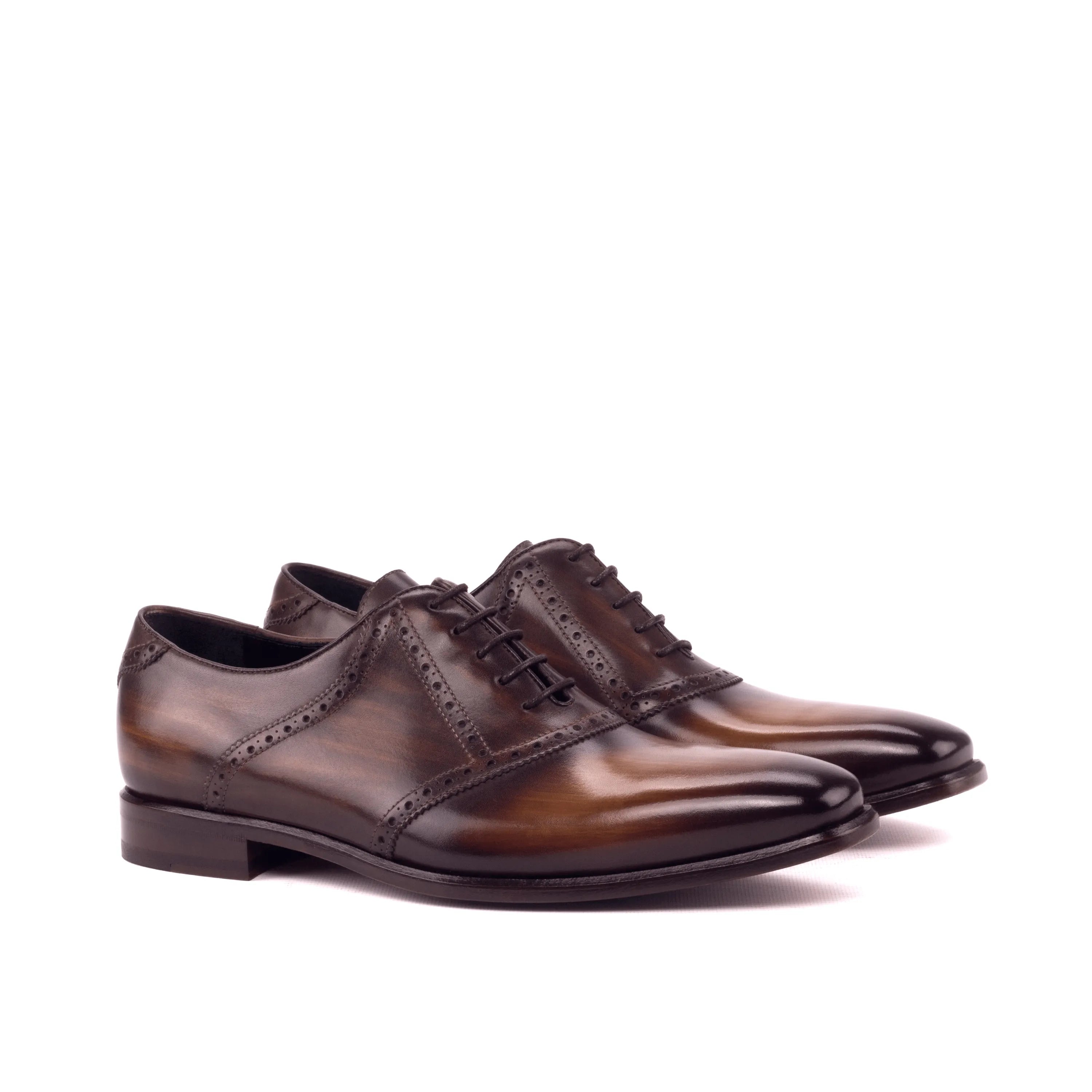 Brown leather Chhota Saddle Patina shoes showcasing exquisite crust patina finish