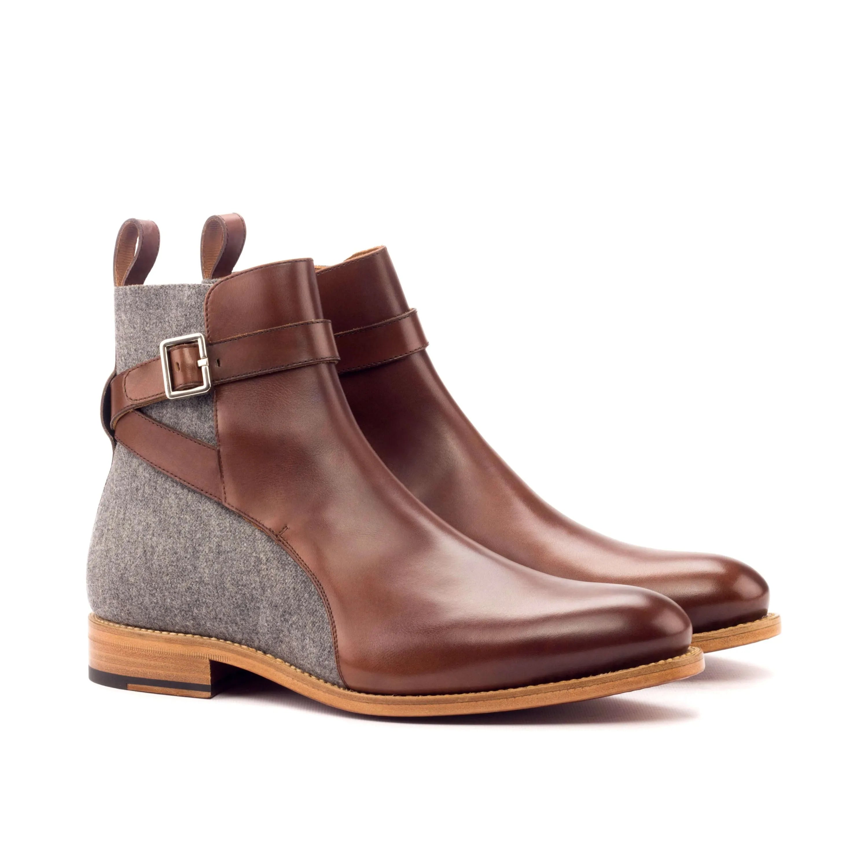 Brown leather and gray wool Chuck Jodhpur Boots with stylish ankle design