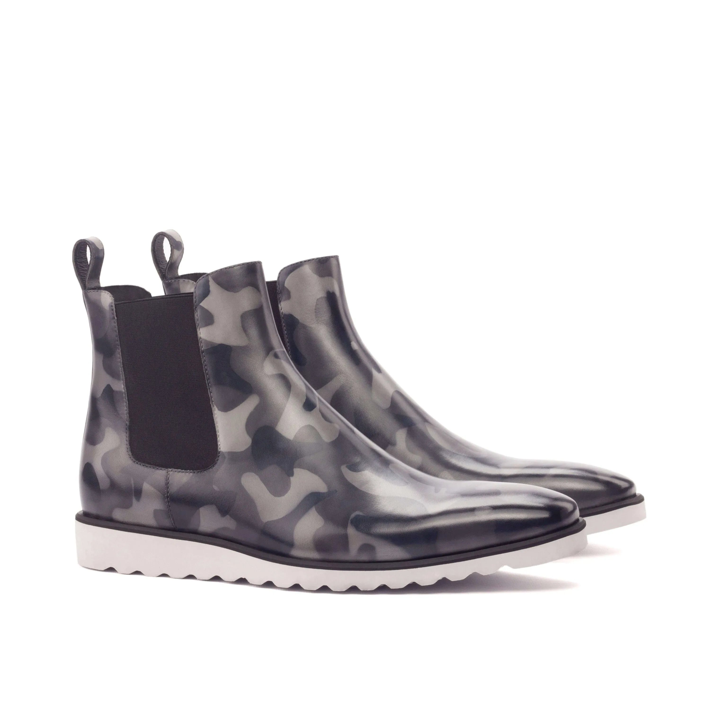 Camouflage Chelsea boots with white soles - Commando II Chelsea luxury bespoke shoes for men