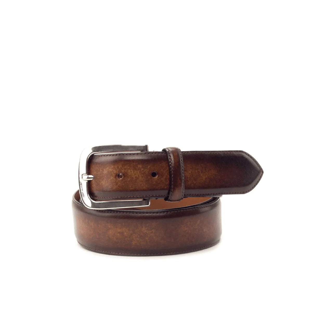Brown leather Corallo Hampton Patina Belt II with stylish silver buckle for any occasion