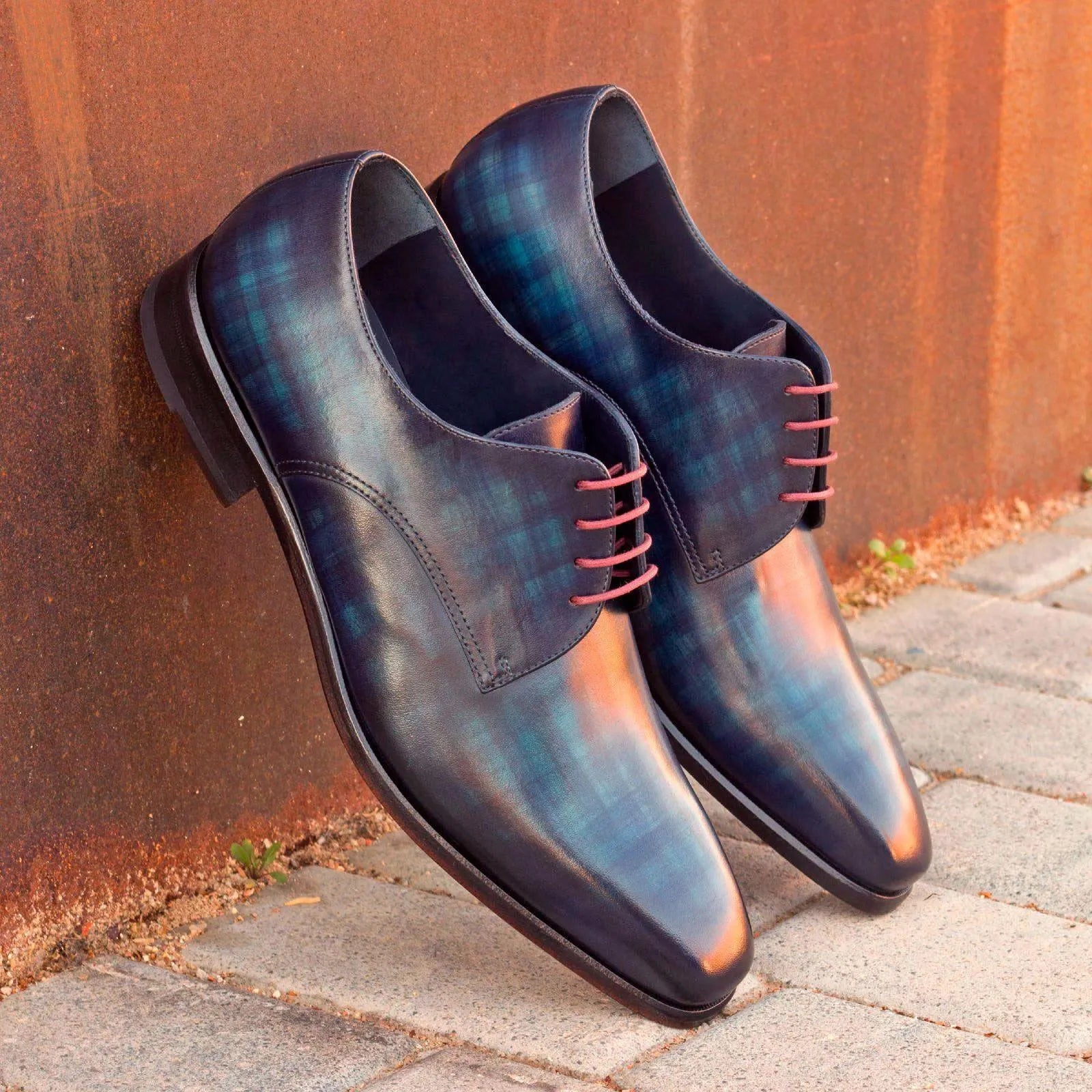 Blue leather Cruz Patina Derby shoes II showcasing elegant style and craftsmanship