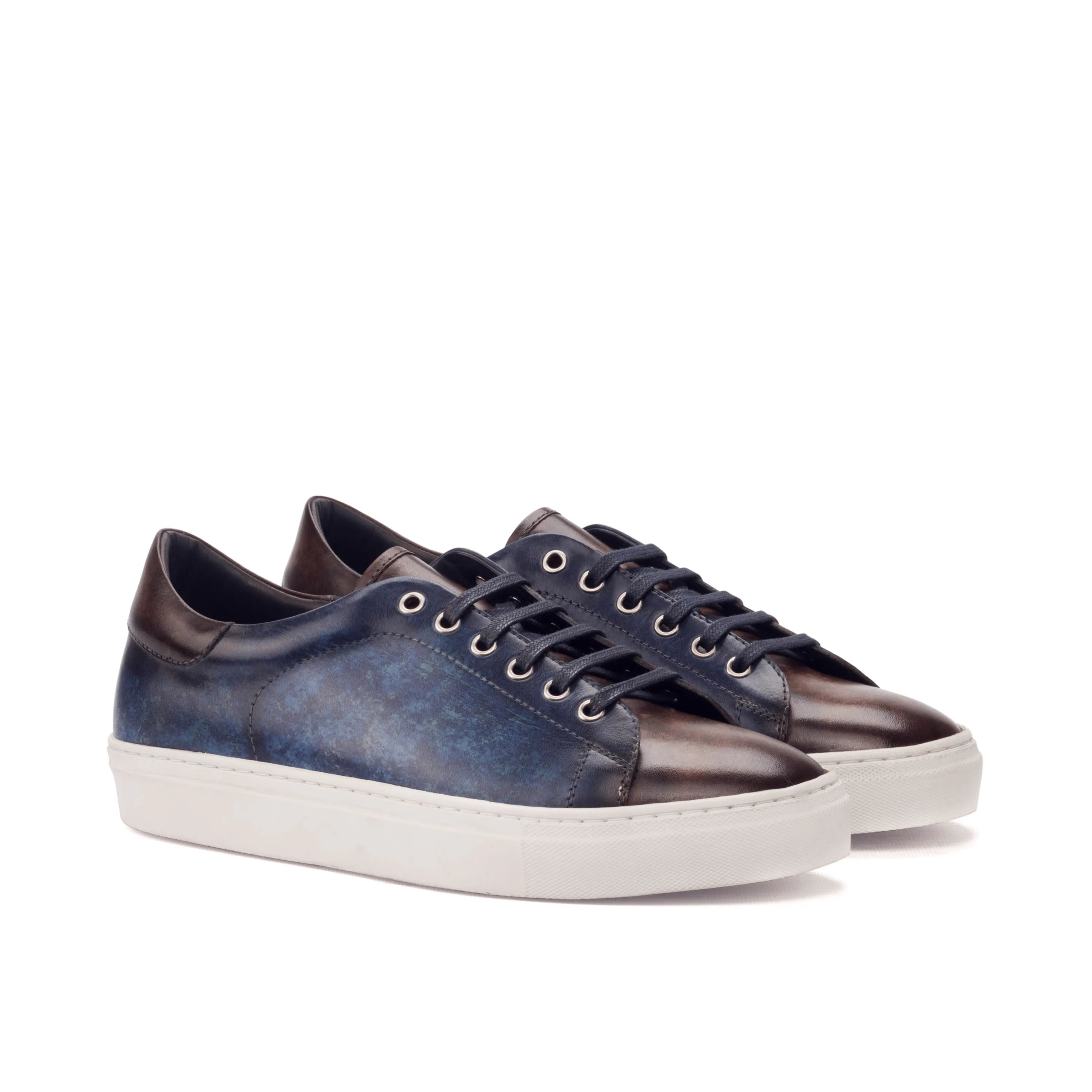 Two-toned leather Cyprian Trainer Patina Sneakers II showcasing crust patina design