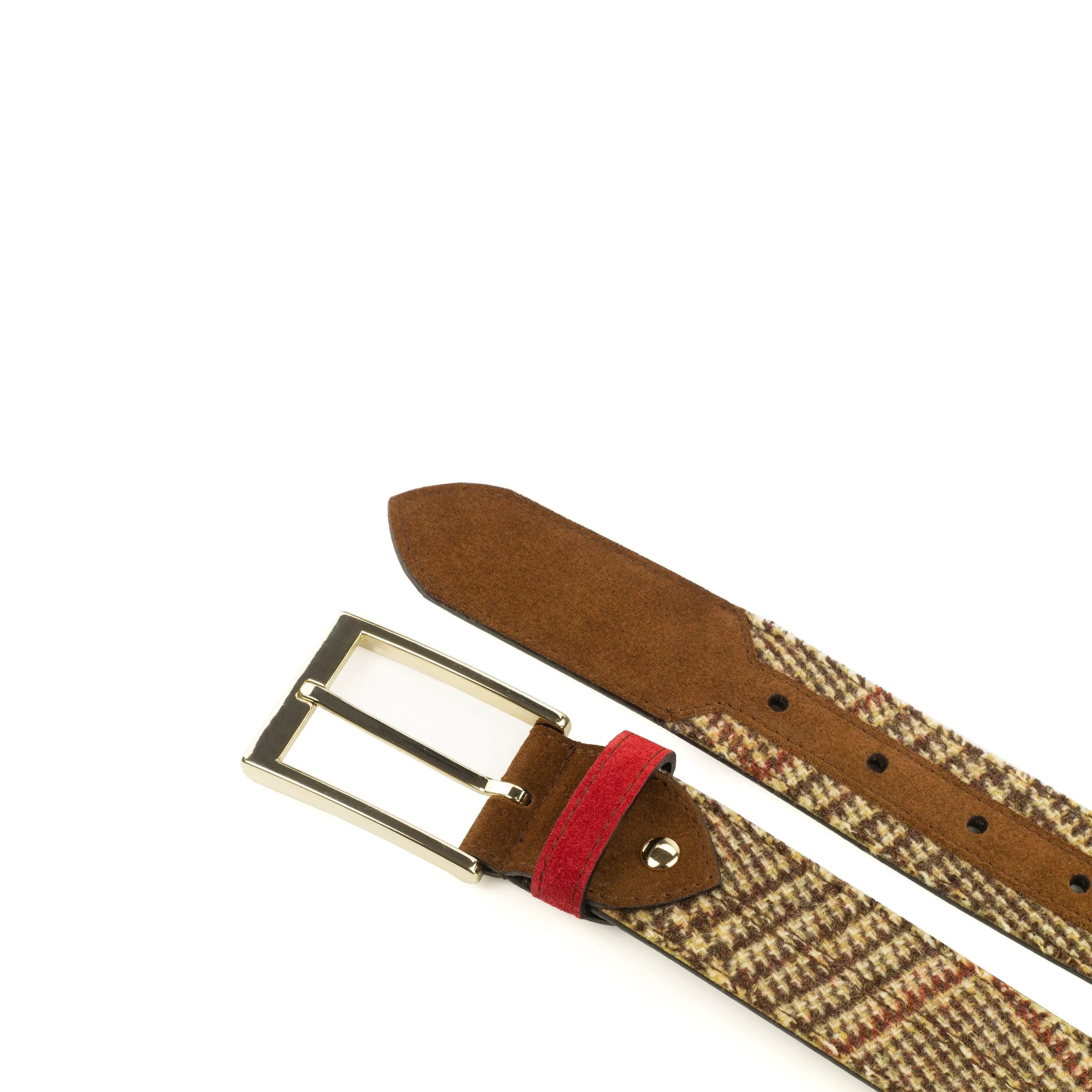 Tweed belt with red suede accent from the D90 Marseille Belt II collection