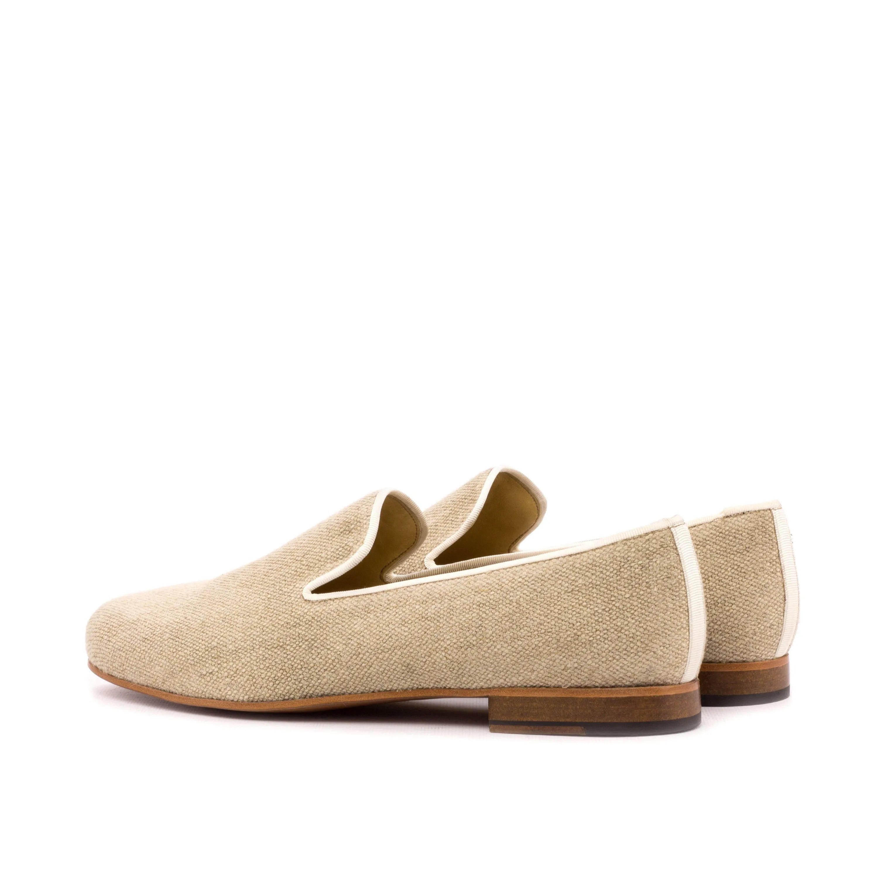 Beige fabric loafers, Dahab Wellington Slipon, stylish single monk shoes for casual wear