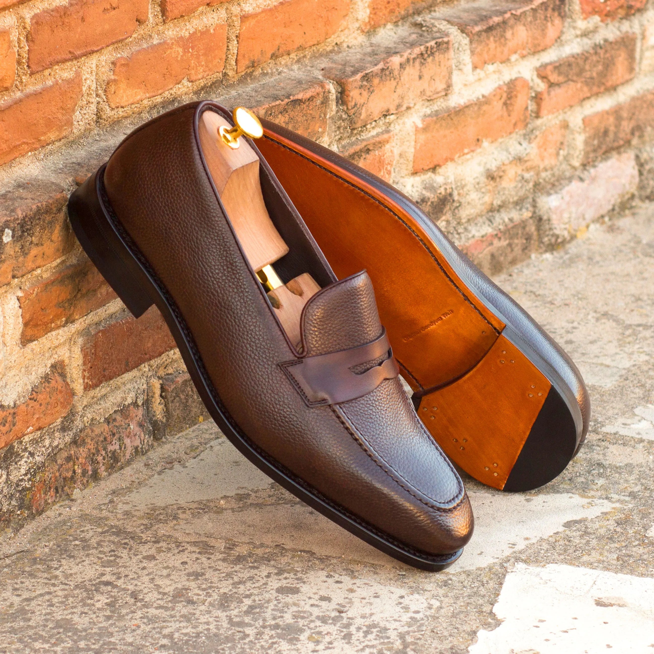 Darko Loafers, dark brown leather penny loafers, luxury bespoke shoes for men