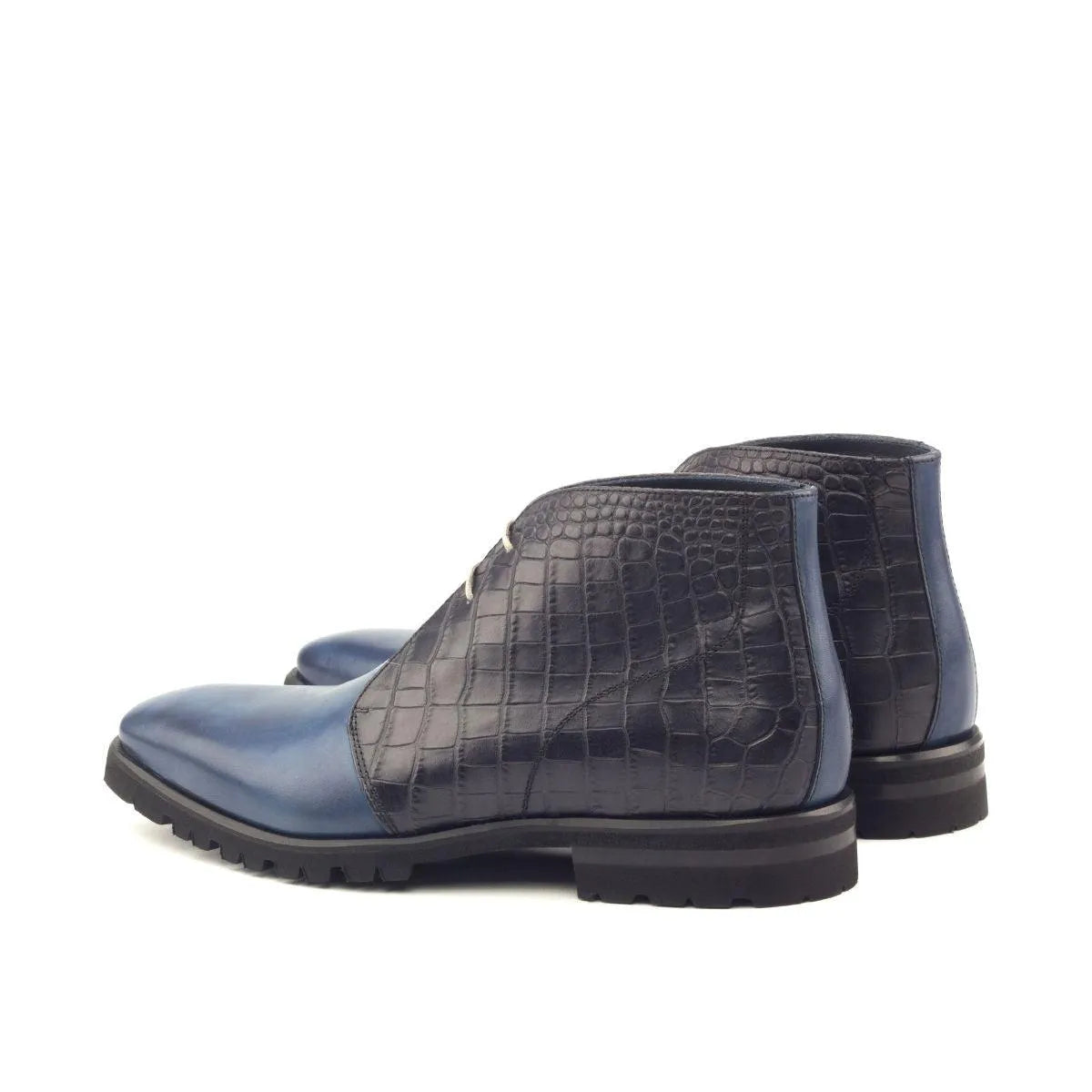 Blue and black leather boots from the David Monti Chukkas II collection